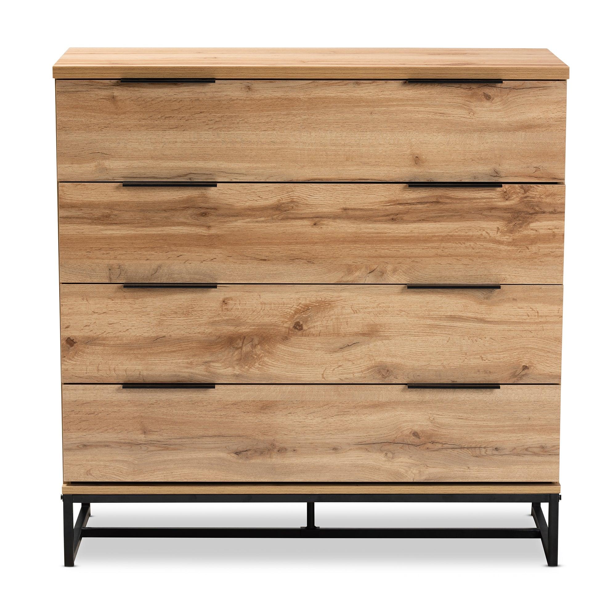 Reid Modern and Contemporary Industrial Finished Wood and Metal 4-Drawer Dresser