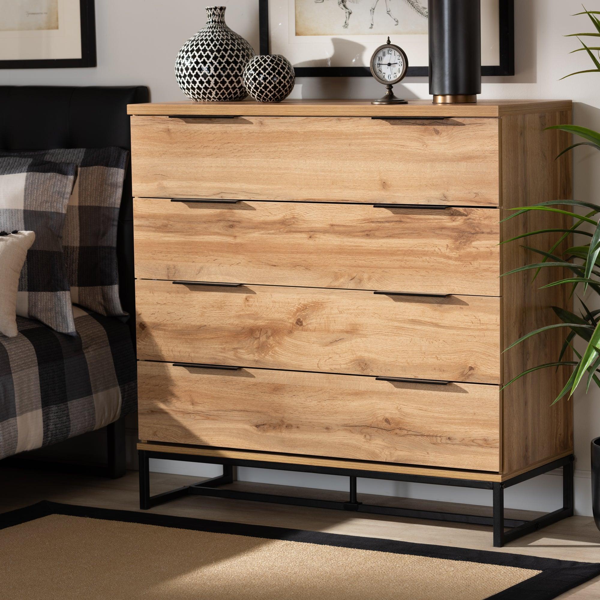 Reid Modern and Contemporary Industrial Finished Wood and Metal 4-Drawer Dresser