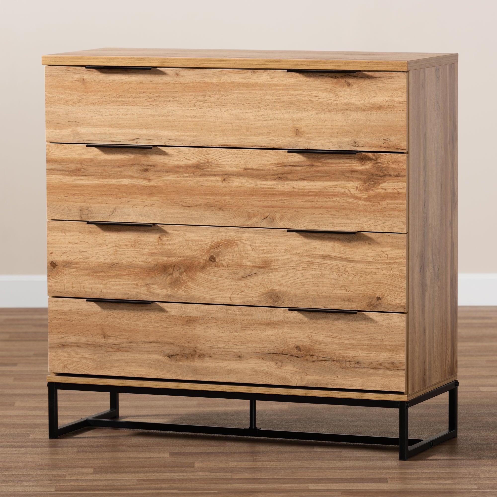 Reid Modern and Contemporary Industrial Finished Wood and Metal 4-Drawer Dresser