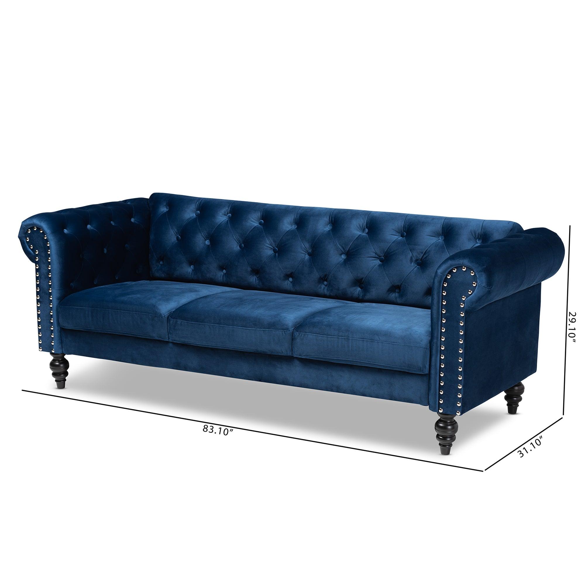 Emma Traditional and Transitional Velvet Fabric Upholstered and Button Tufted Chesterfield Sofa