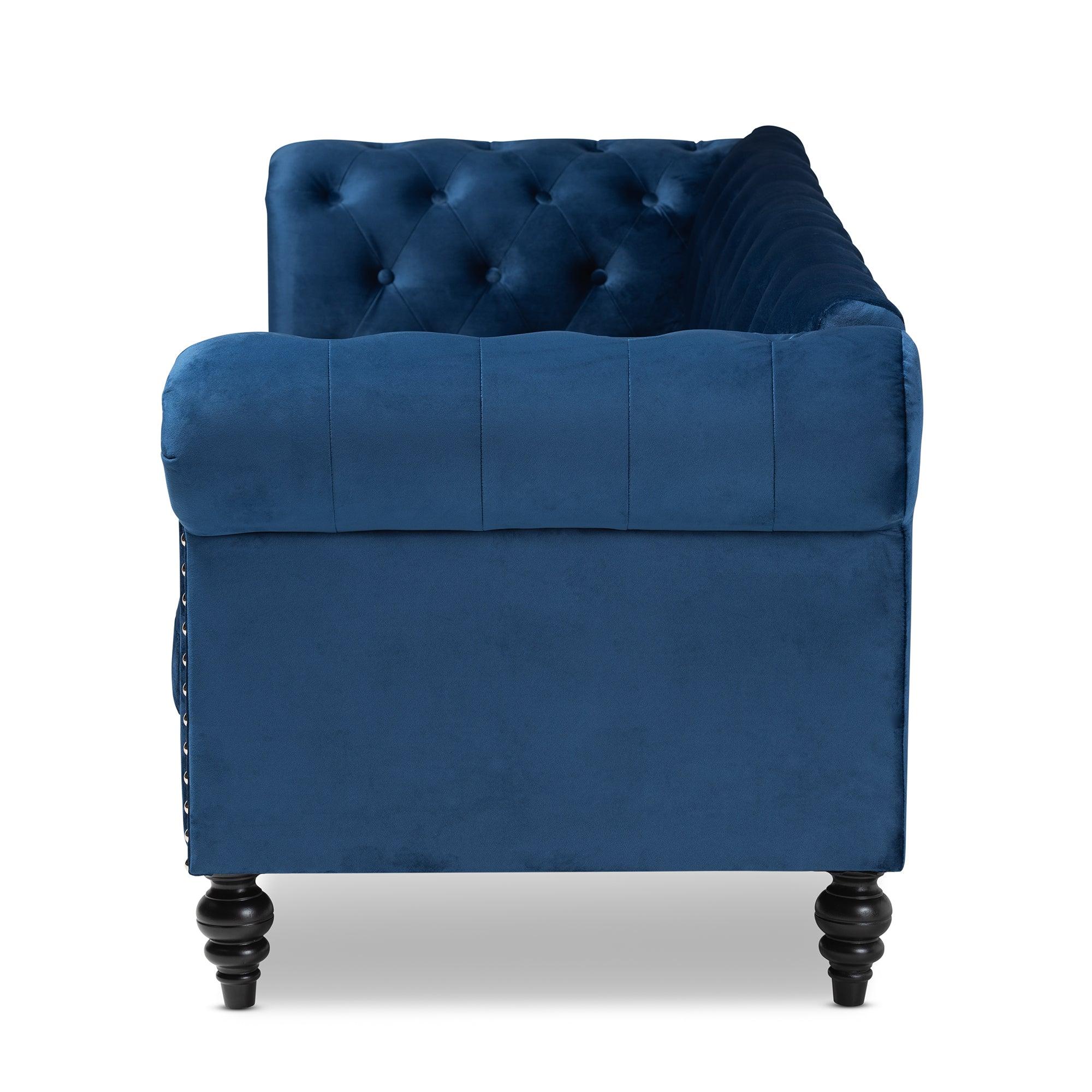 Emma Traditional and Transitional Velvet Fabric Upholstered and Button Tufted Chesterfield Sofa