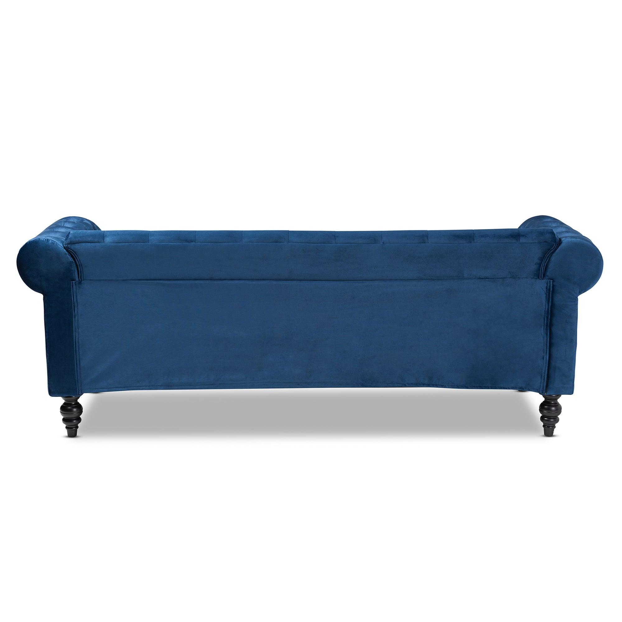 Emma Traditional and Transitional Velvet Fabric Upholstered and Button Tufted Chesterfield Sofa