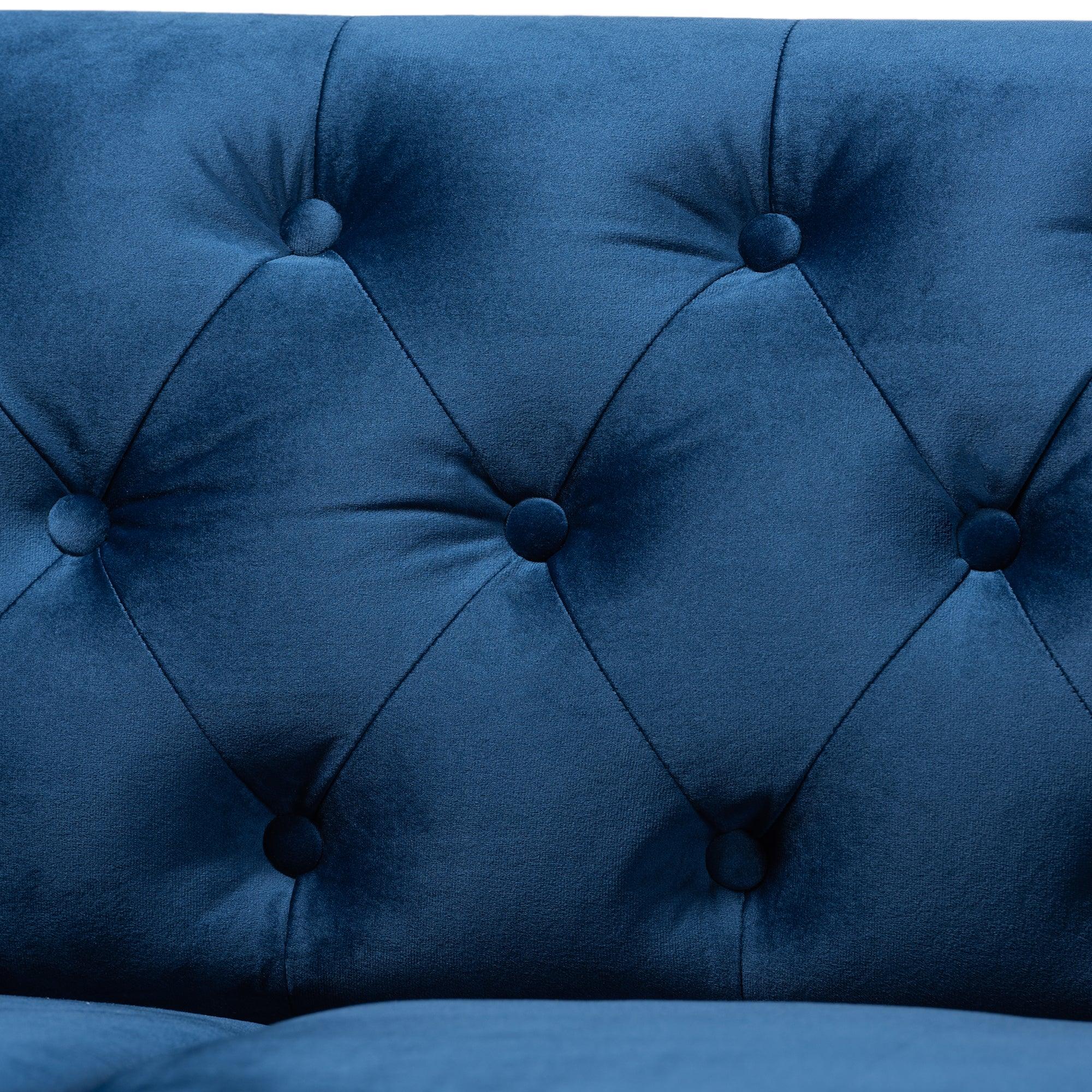 Emma Traditional and Transitional Velvet Fabric Upholstered and Button Tufted Chesterfield Sofa