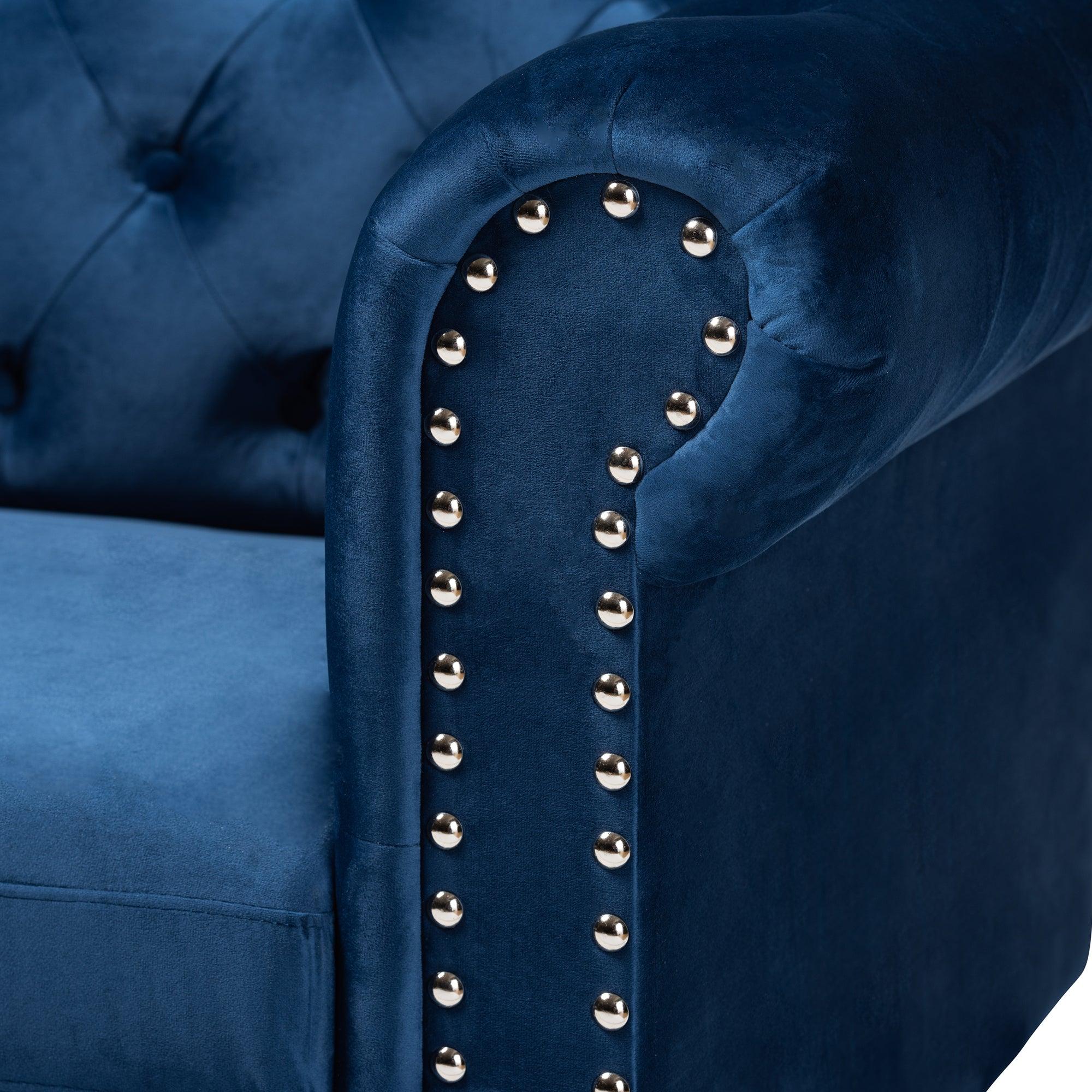 Emma Traditional and Transitional Velvet Fabric Upholstered and Button Tufted Chesterfield Sofa