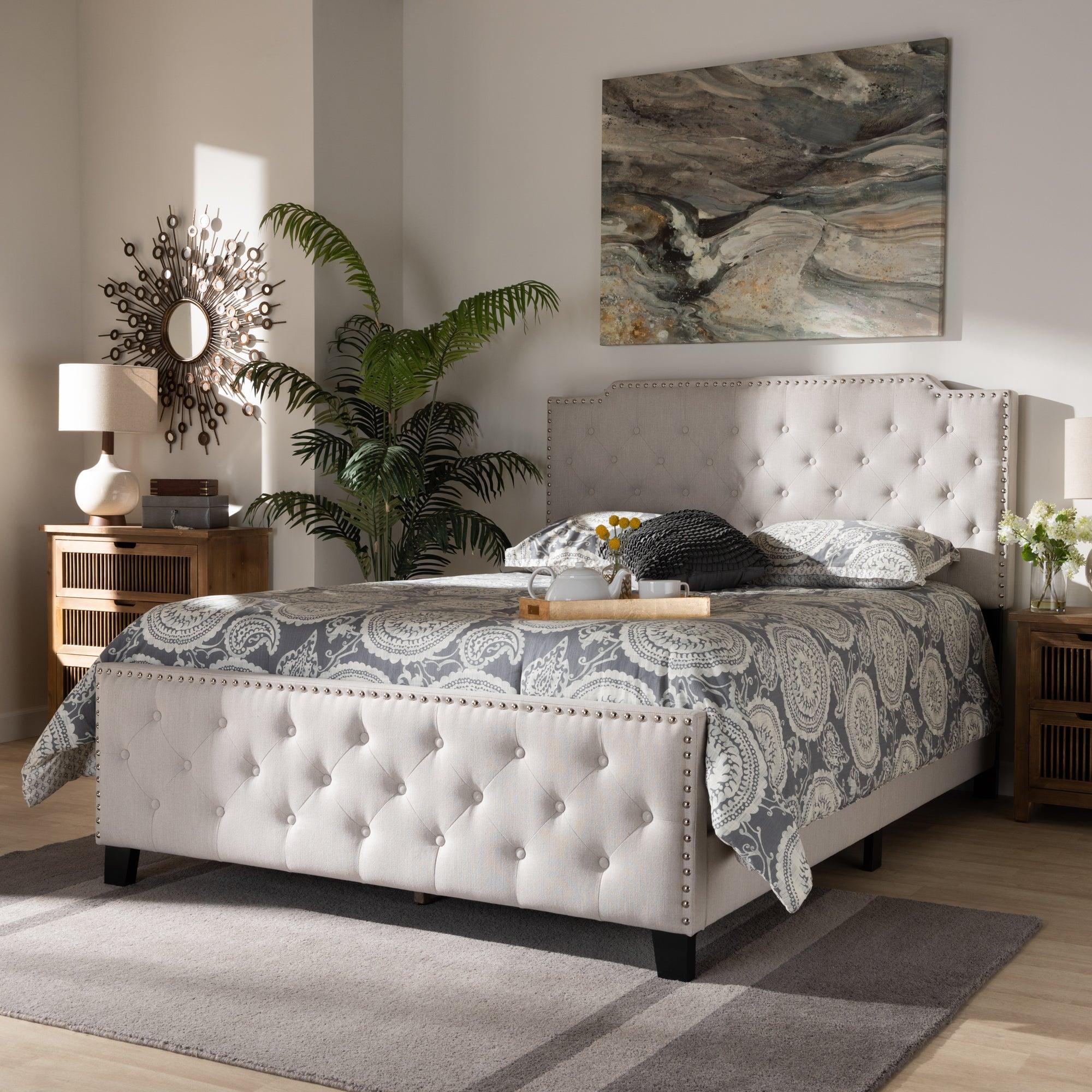 Marion Modern Transitional Fabric Upholstered Button Tufted Panel Bed