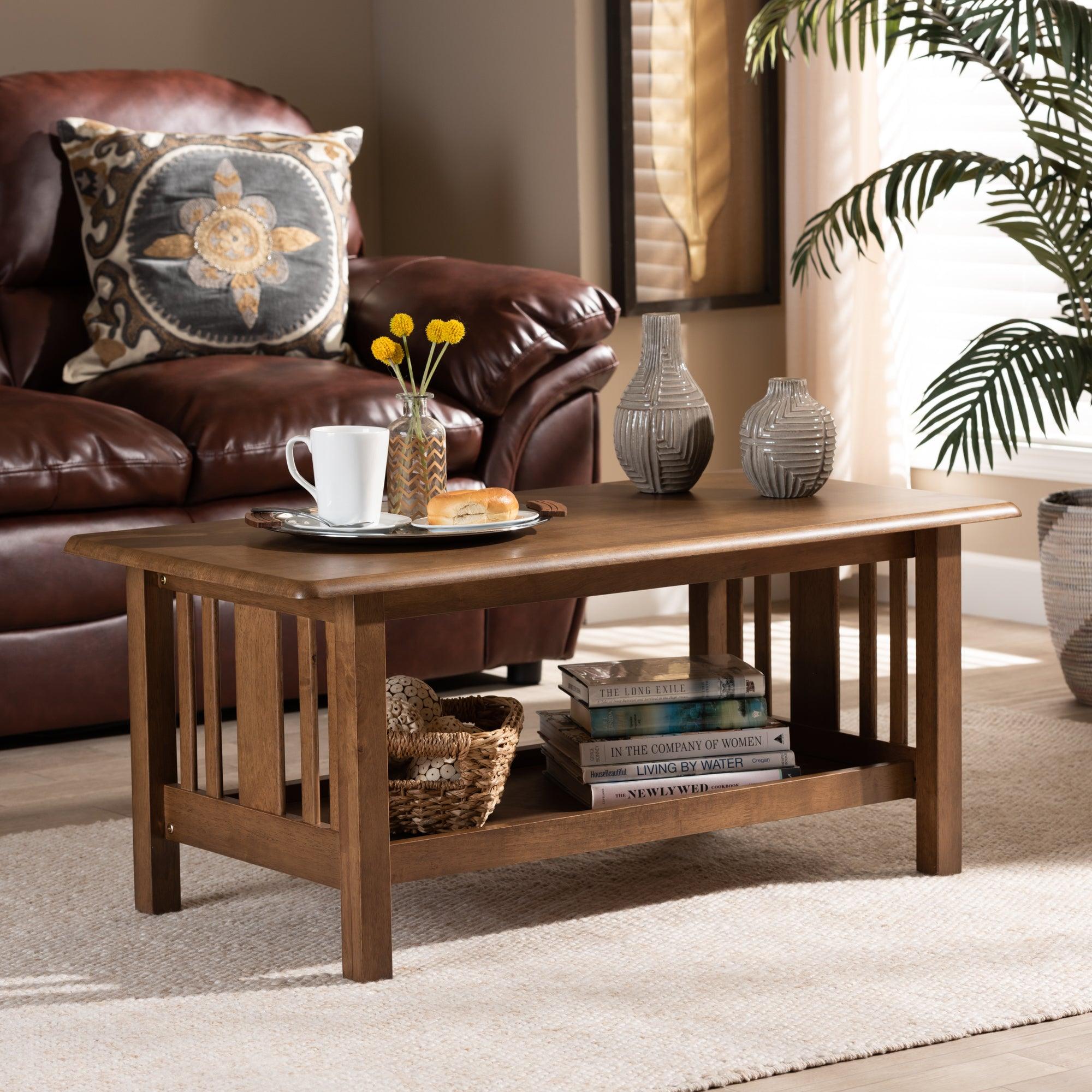 Rylie Traditional Transitional Mission Style Finished Rectangular Wood Coffee Table