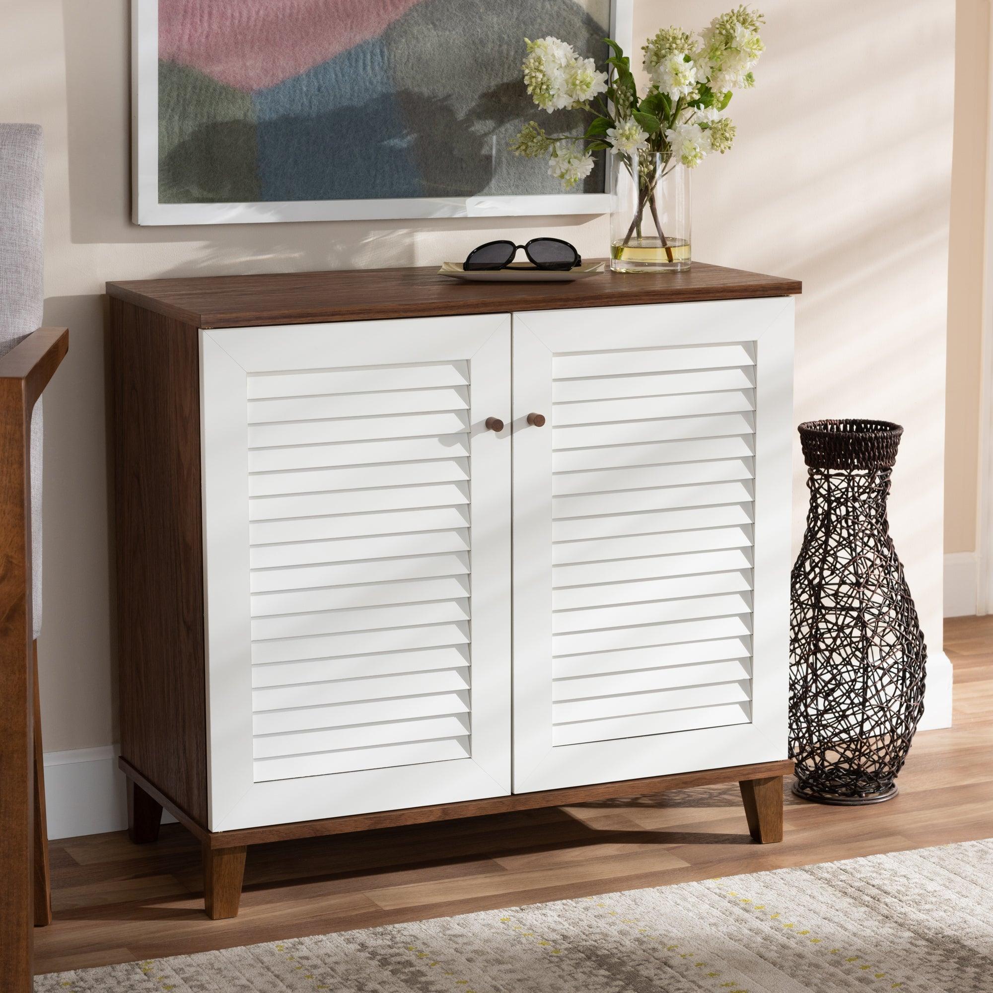 Coolidge Modern and Contemporary and Finished 4-Shelf Wood Shoe Storage Cabinet