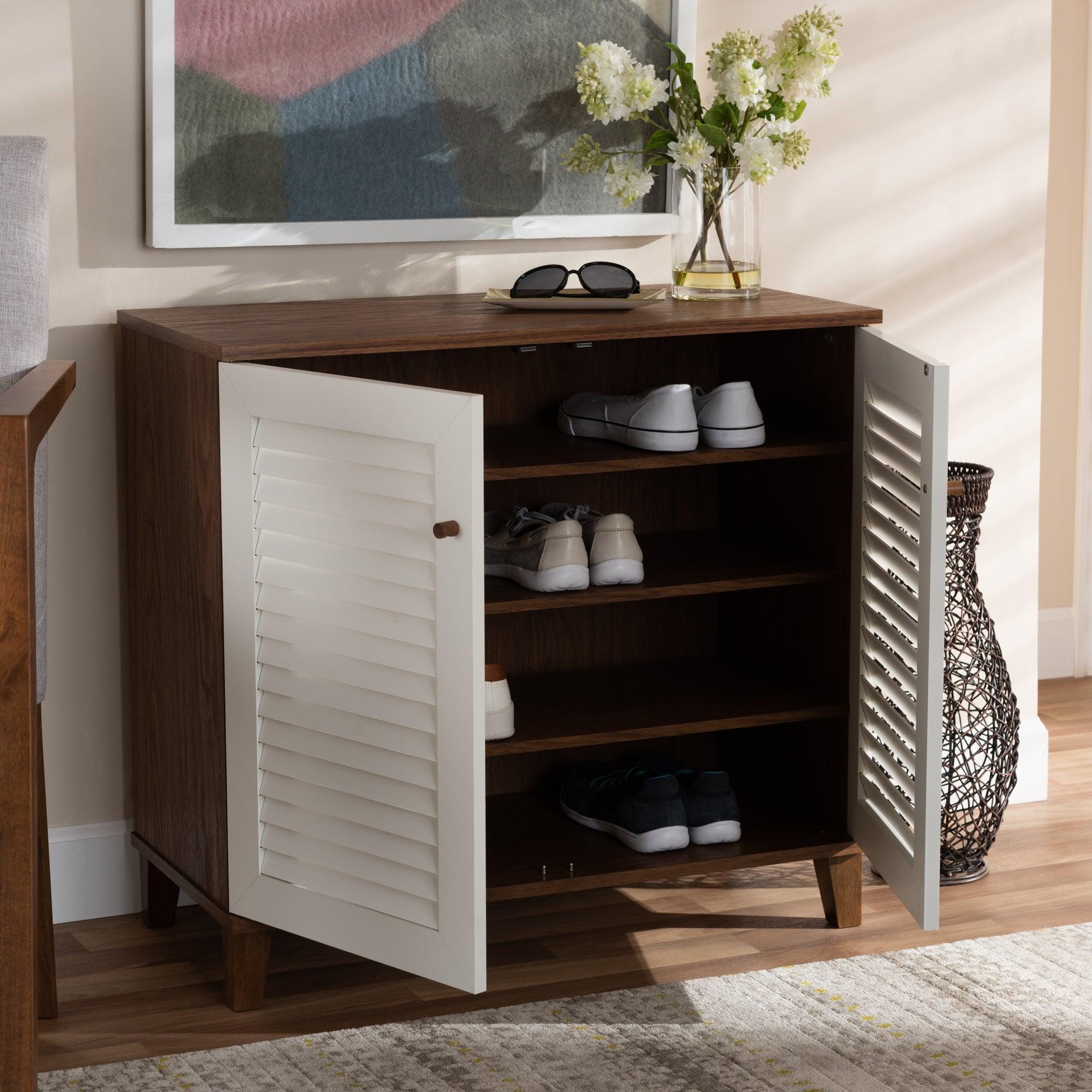 Coolidge Modern and Contemporary and Finished 4-Shelf Wood Shoe Storage Cabinet