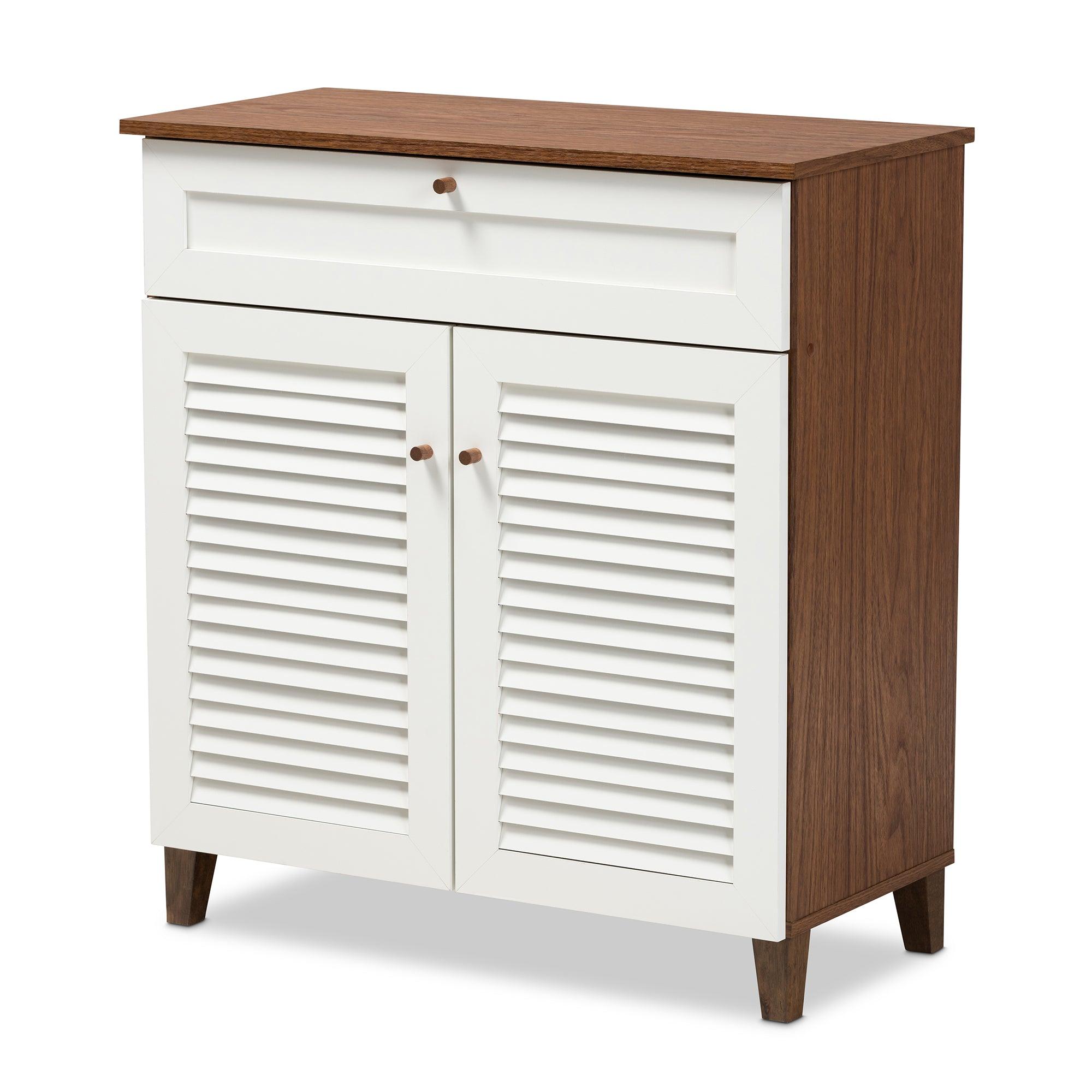 Coolidge Modern and Contemporary and Finished 4-Shelf Wood Shoe Storage Cabinet with Drawer