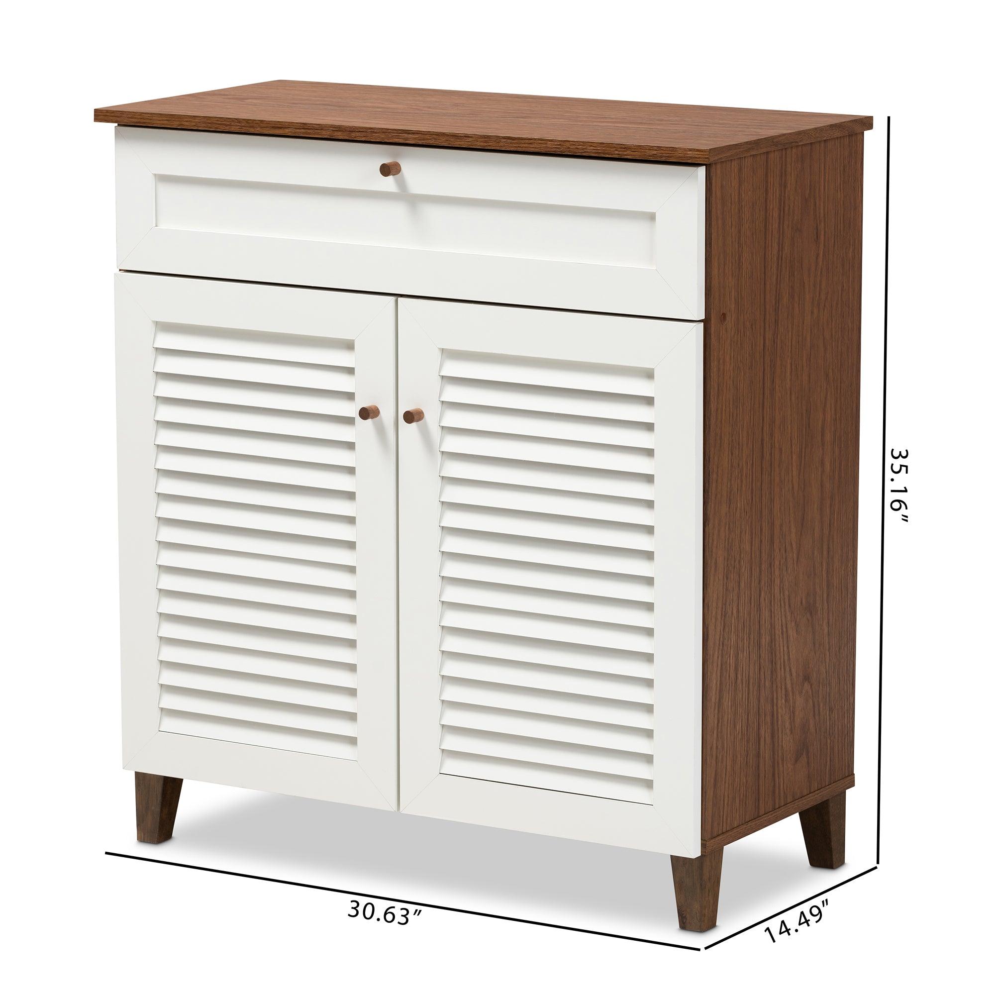 Coolidge Modern and Contemporary and Finished 4-Shelf Wood Shoe Storage Cabinet with Drawer