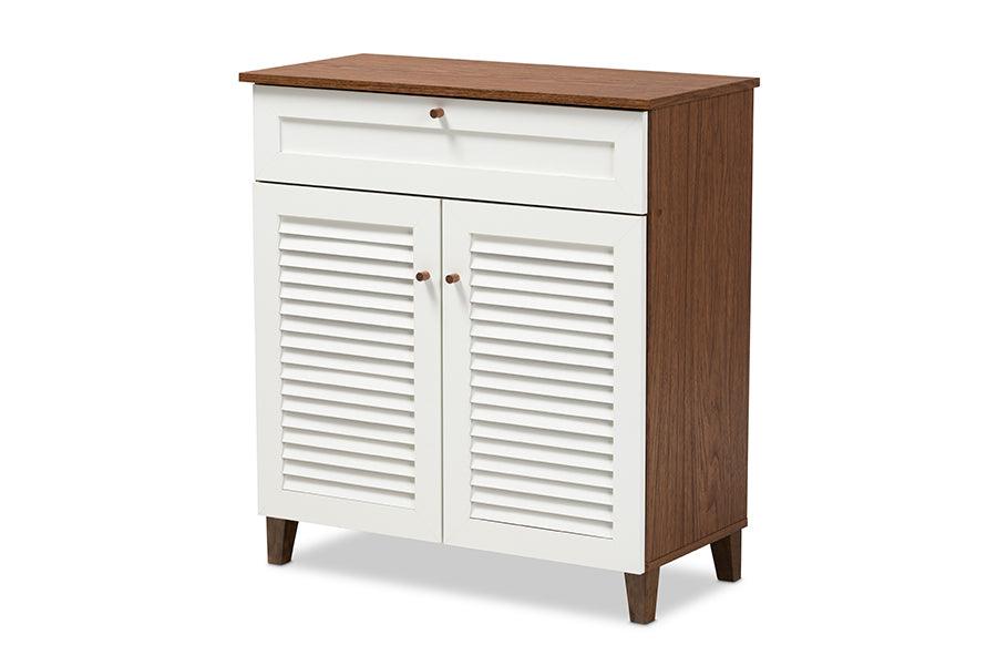 Coolidge Modern and Contemporary and Finished 4-Shelf Wood Shoe Storage Cabinet with Drawer