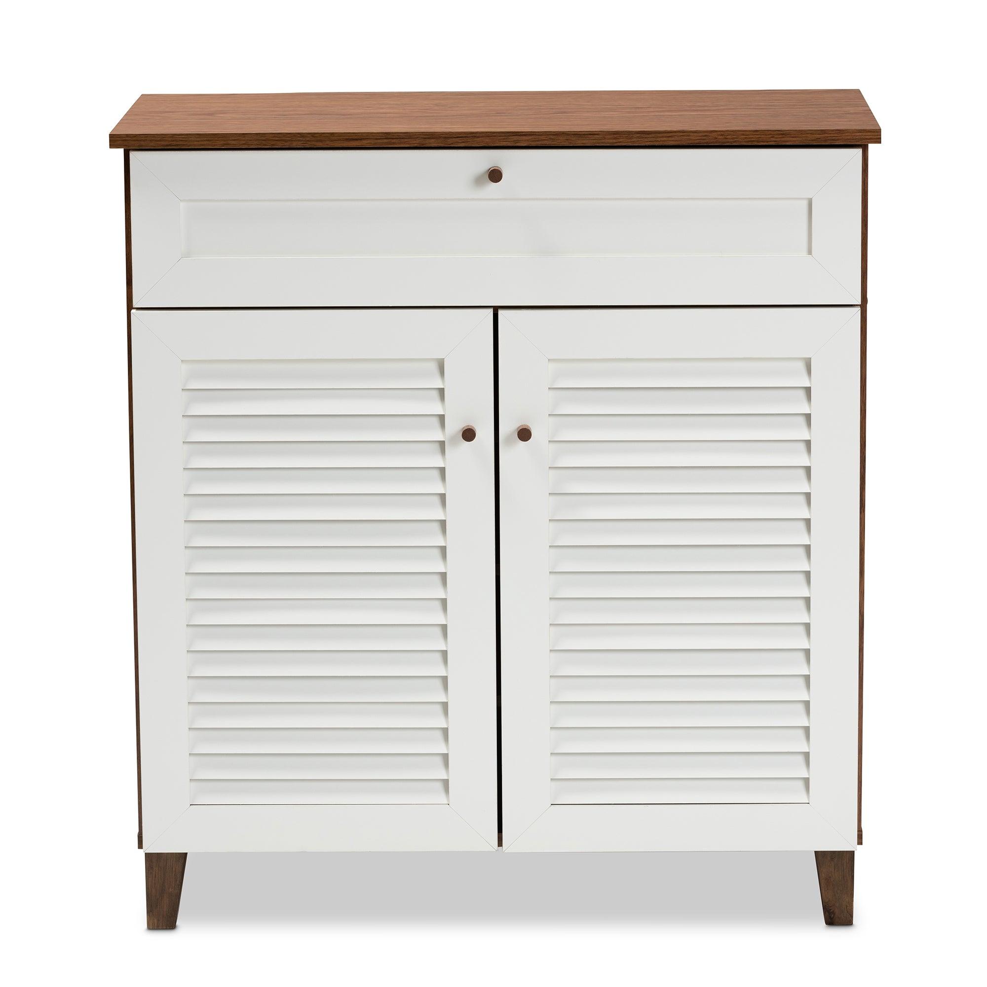 Coolidge Modern and Contemporary and Finished 4-Shelf Wood Shoe Storage Cabinet with Drawer