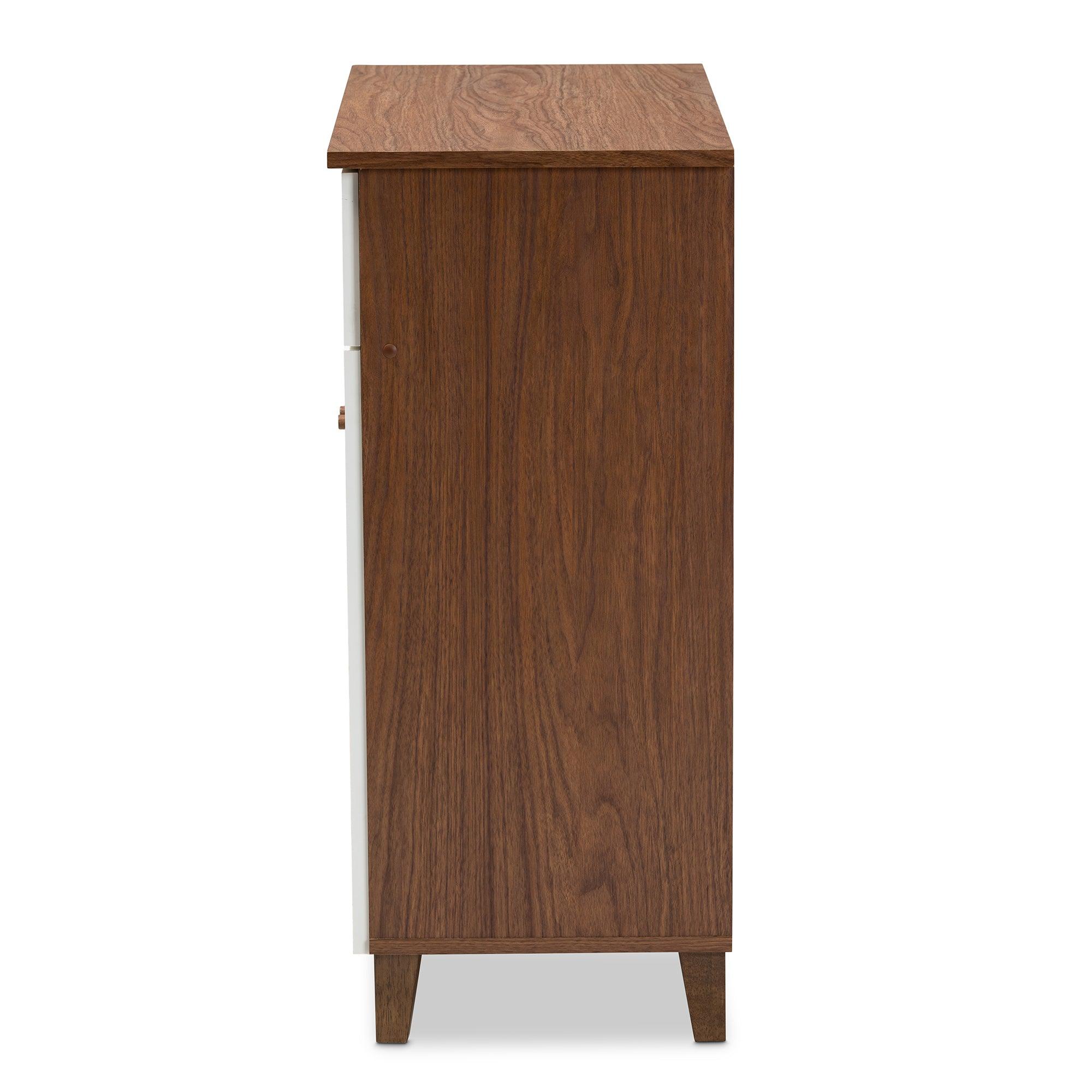 Coolidge Modern and Contemporary and Finished 4-Shelf Wood Shoe Storage Cabinet with Drawer