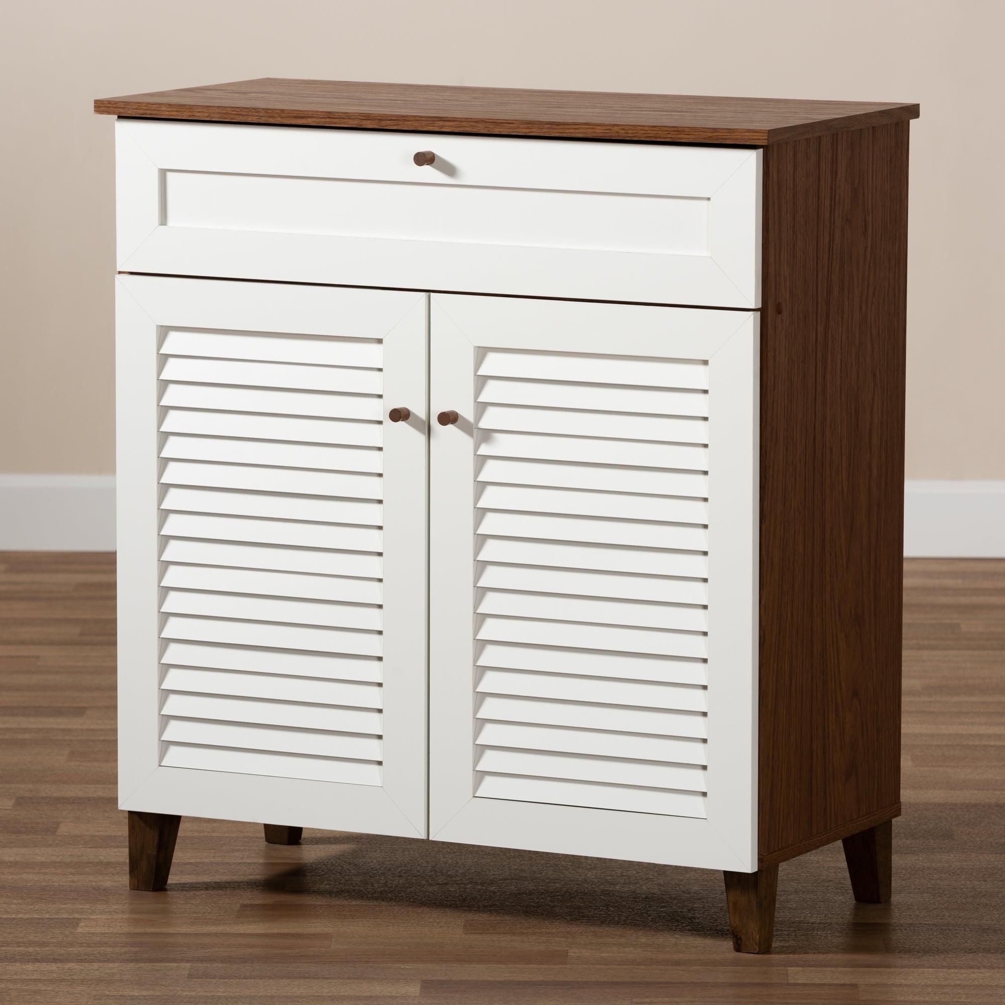 Coolidge Modern and Contemporary and Finished 4-Shelf Wood Shoe Storage Cabinet with Drawer