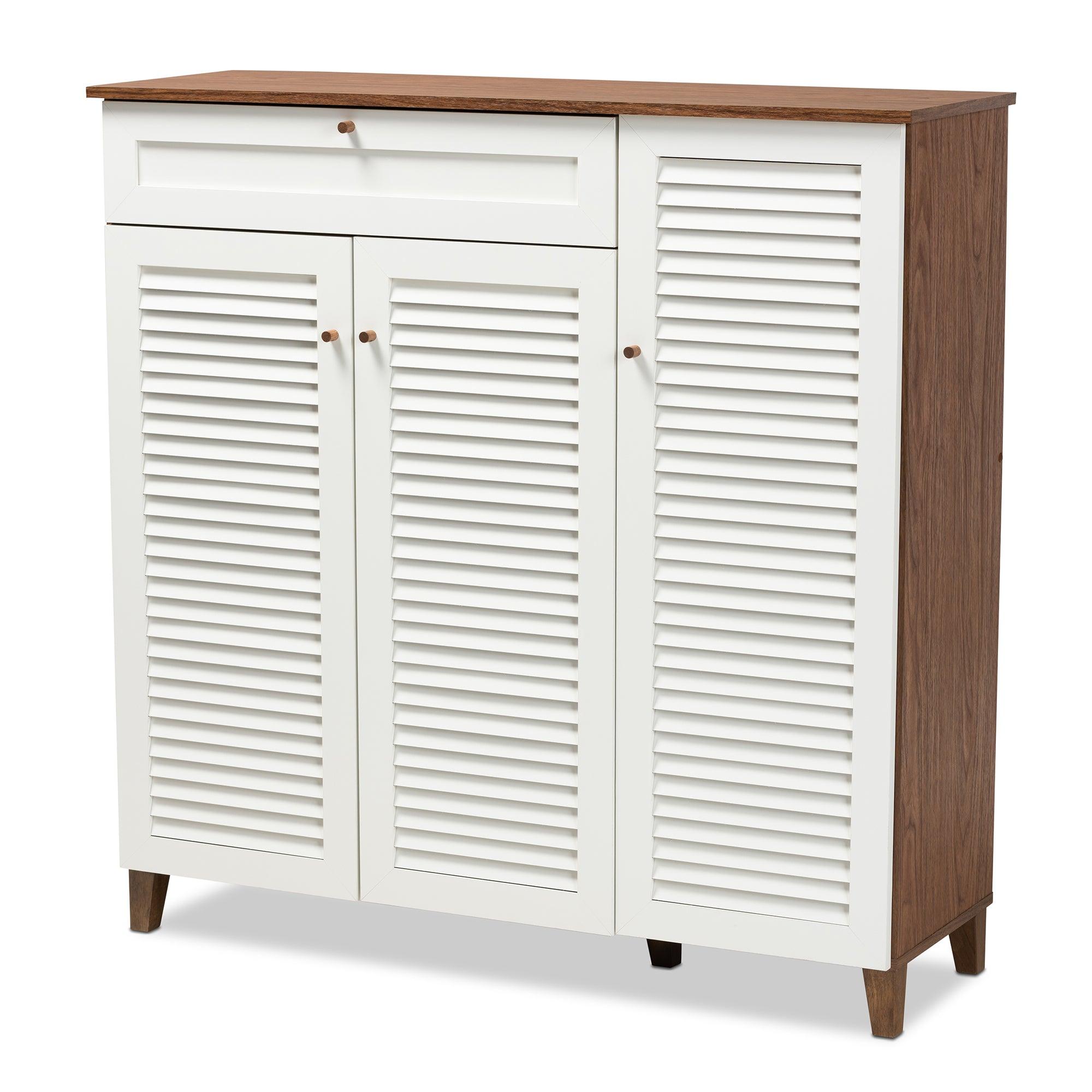 Coolidge Modern and Contemporary Finished 11-Shelf Wood Shoe Storage Cabinet with Drawer