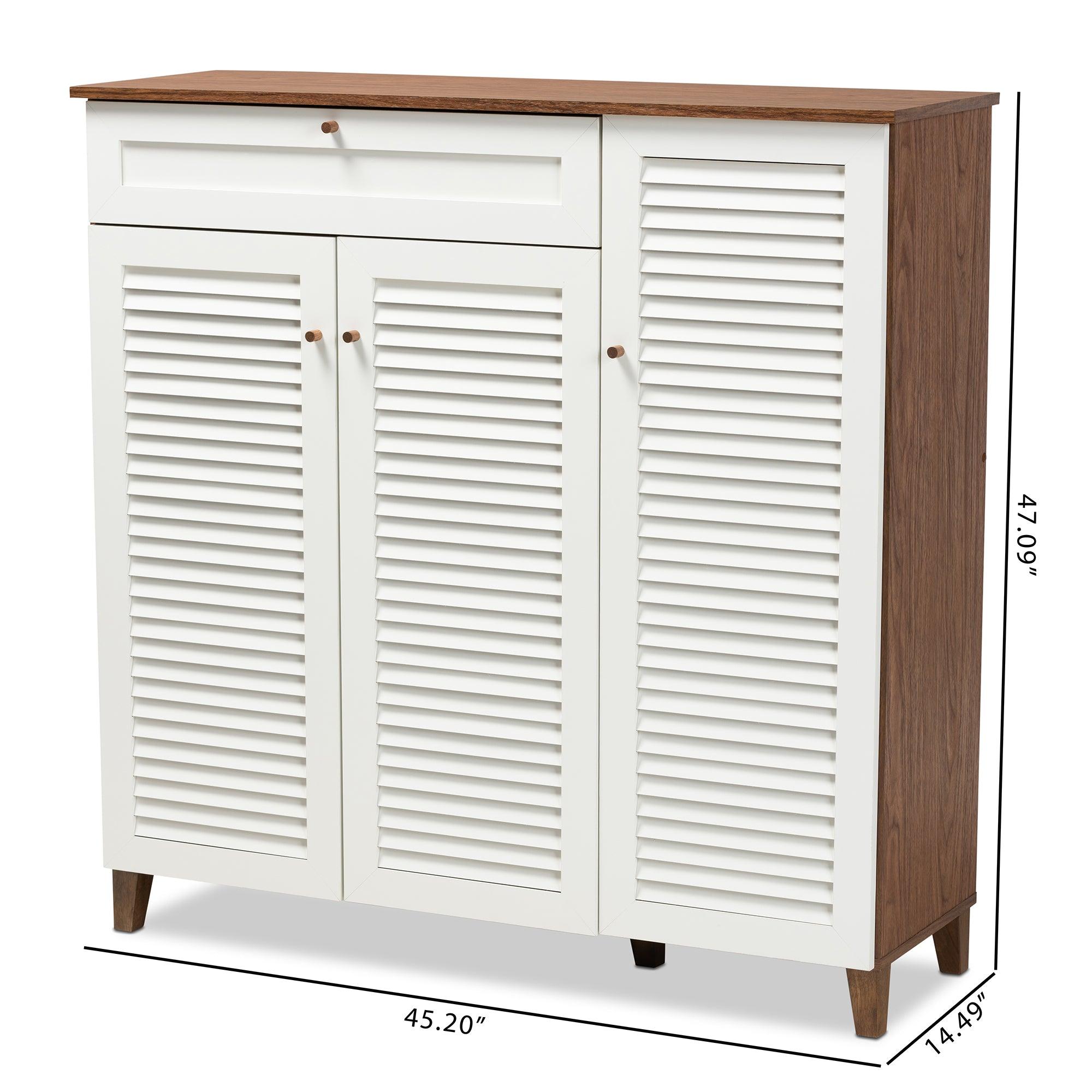 Coolidge Modern and Contemporary Finished 11-Shelf Wood Shoe Storage Cabinet with Drawer