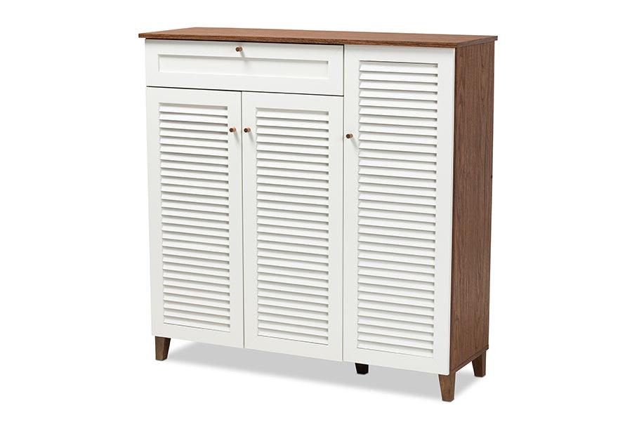 Coolidge Modern and Contemporary Finished 11-Shelf Wood Shoe Storage Cabinet with Drawer