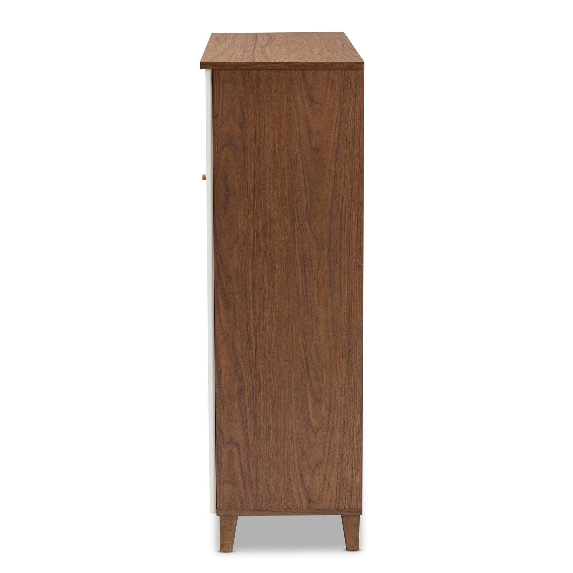 Coolidge Modern and Contemporary Finished 11-Shelf Wood Shoe Storage Cabinet with Drawer