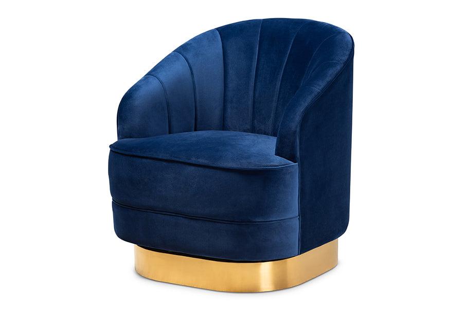 Fiore Glam and Luxe Royal Velvet Fabric Upholstered Brushed Finished Swivel Accent Chair