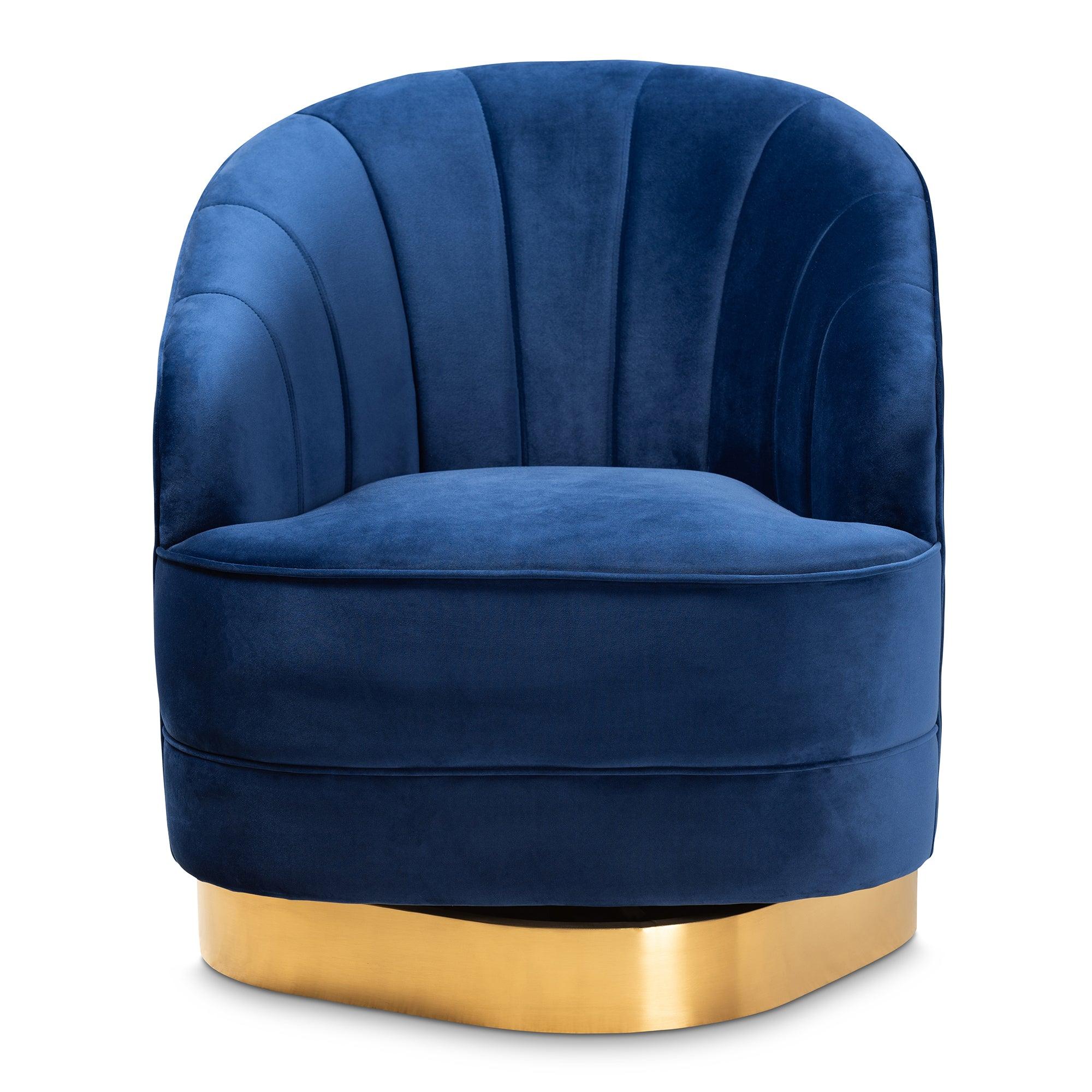 Fiore Glam and Luxe Royal Velvet Fabric Upholstered Brushed Finished Swivel Accent Chair