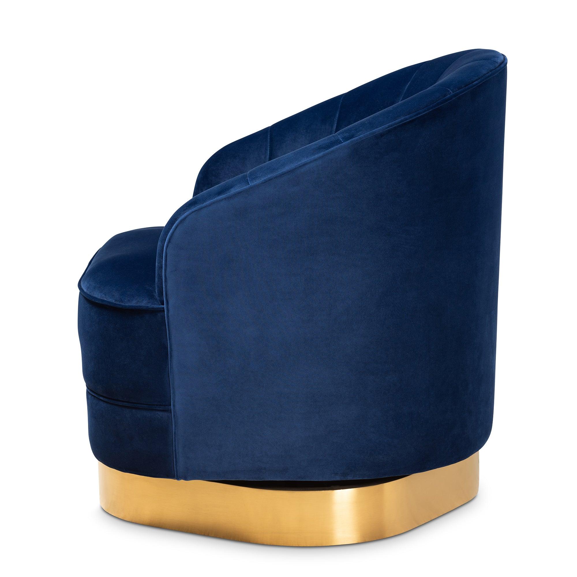 Fiore Glam and Luxe Royal Velvet Fabric Upholstered Brushed Finished Swivel Accent Chair