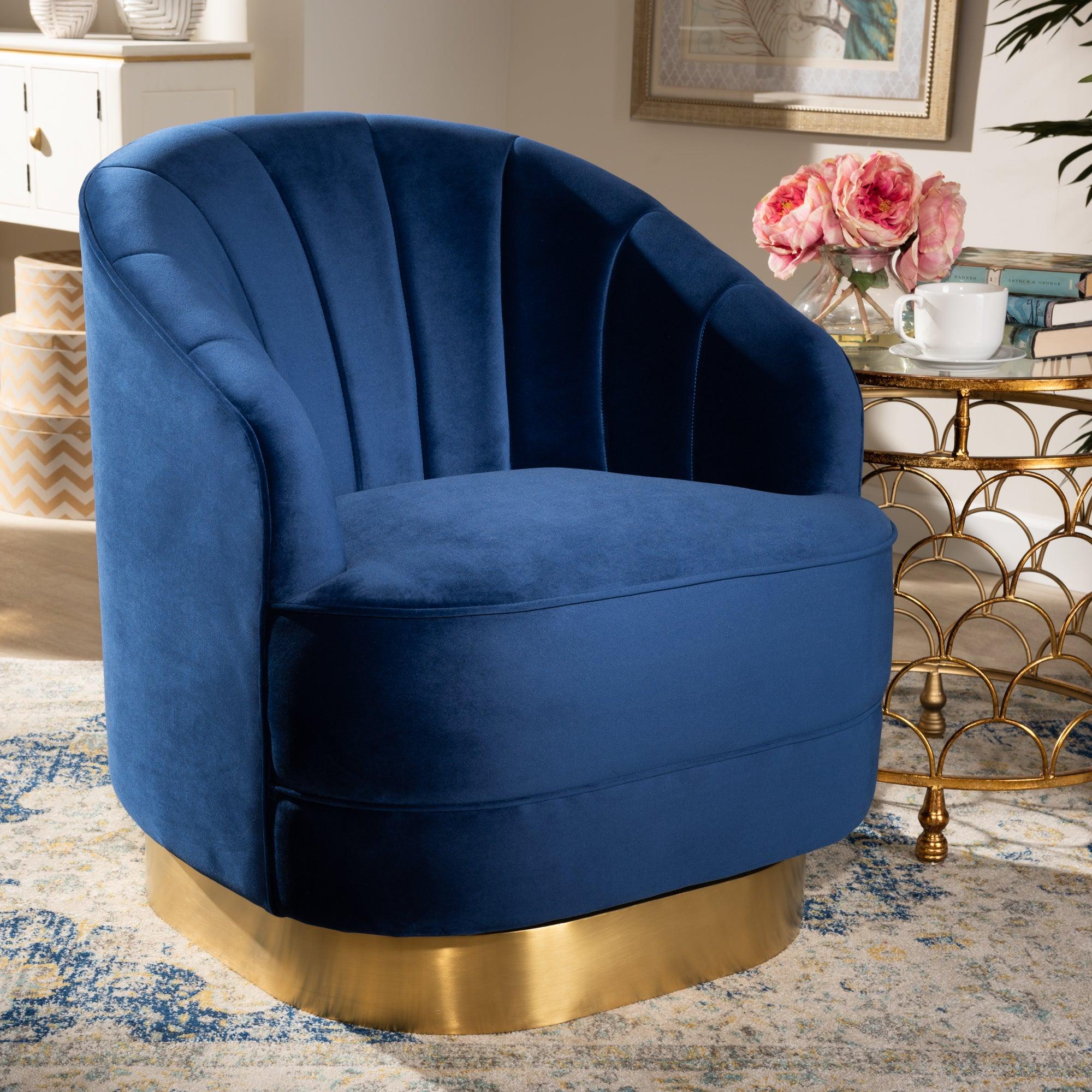 Fiore Glam and Luxe Royal Velvet Fabric Upholstered Brushed Finished Swivel Accent Chair