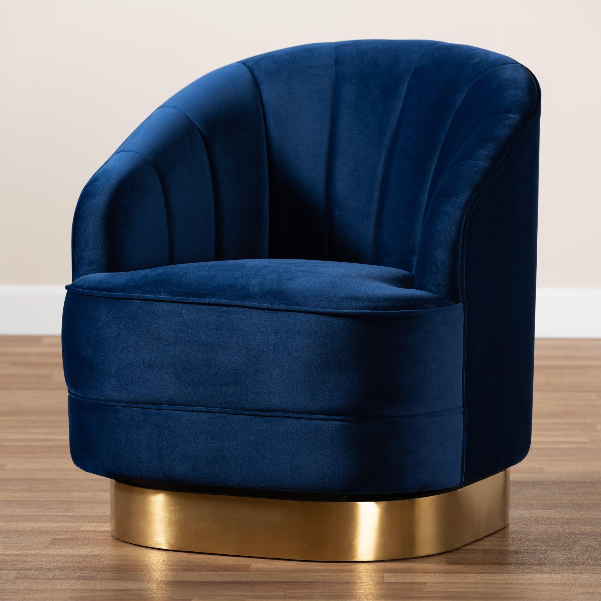 Fiore Glam and Luxe Royal Velvet Fabric Upholstered Brushed Finished Swivel Accent Chair