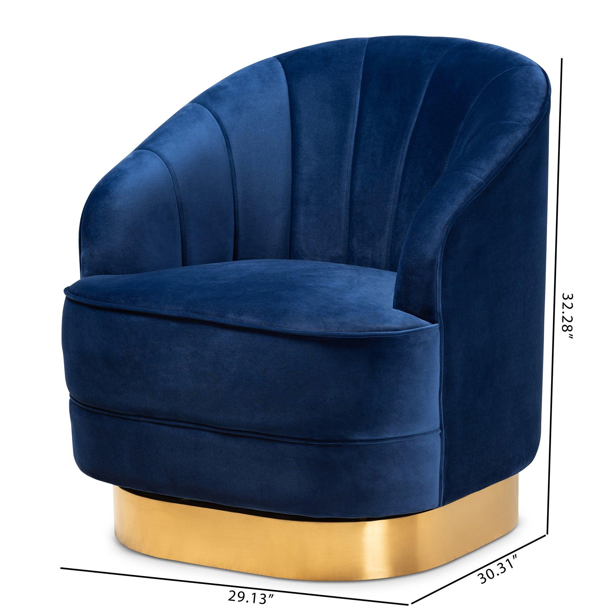 Fiore Glam and Luxe Royal Velvet Fabric Upholstered Brushed Finished Swivel Accent Chair