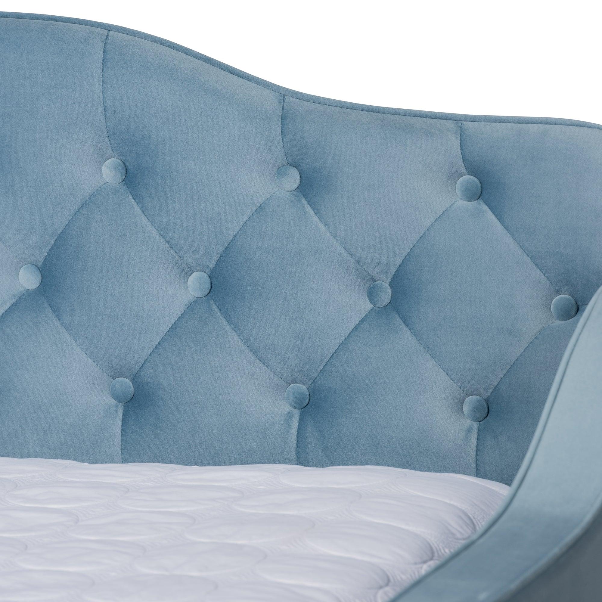 Freda Transitional and Contemporary Velvet Fabric Upholstered and Button Tufted Daybed with Trundle