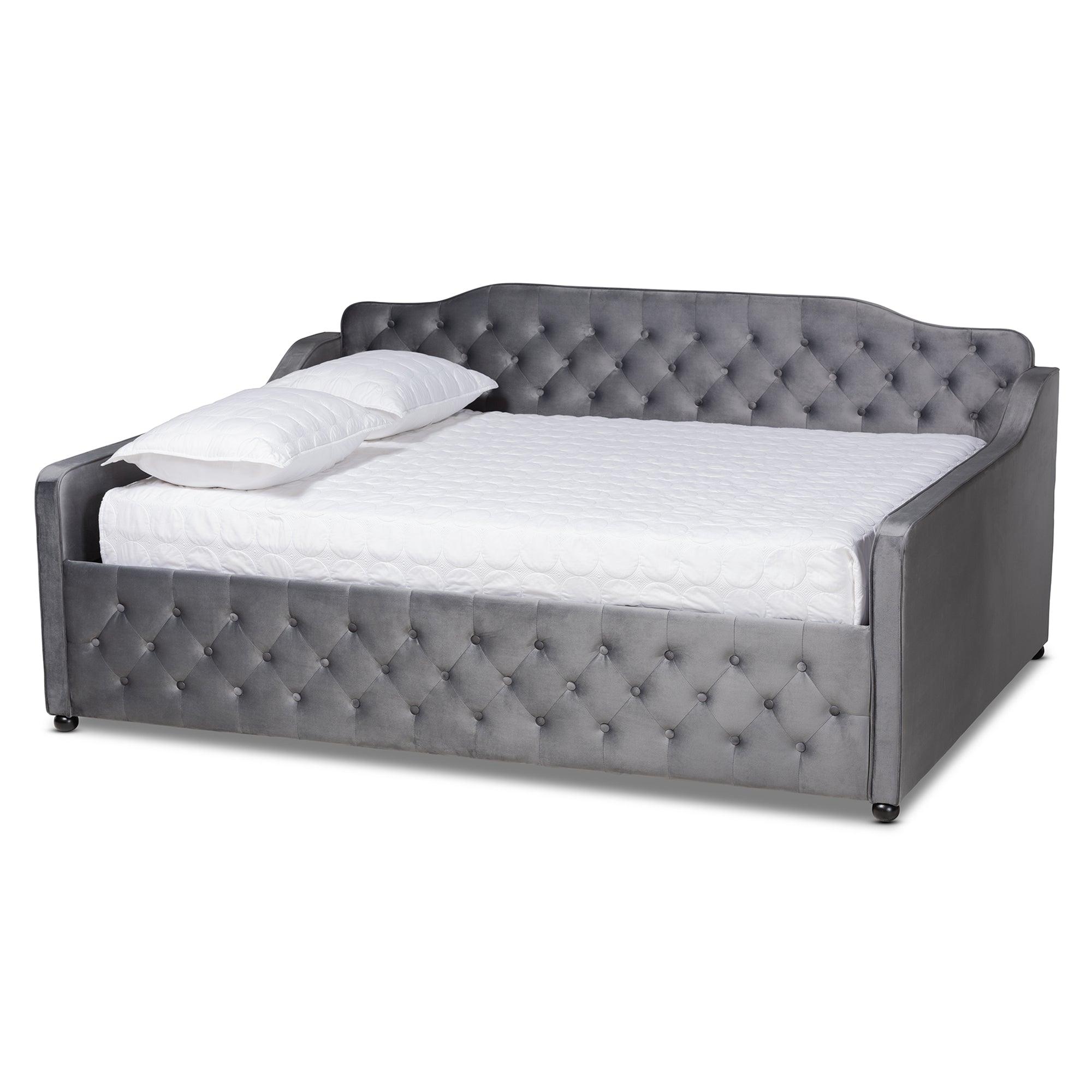 Freda Transitional and Contemporary Velvet Fabric Upholstered and Button Tufted Daybed