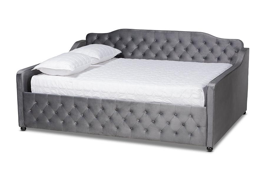 Freda Transitional and Contemporary Velvet Fabric Upholstered and Button Tufted Daybed