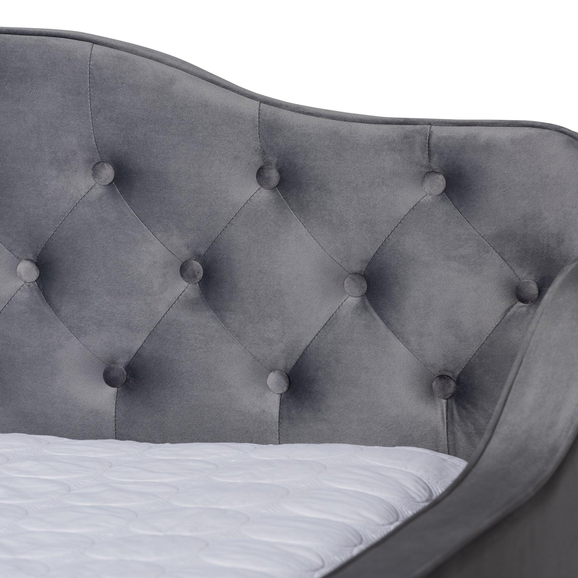 Freda Transitional and Contemporary Velvet Fabric Upholstered and Button Tufted Daybed