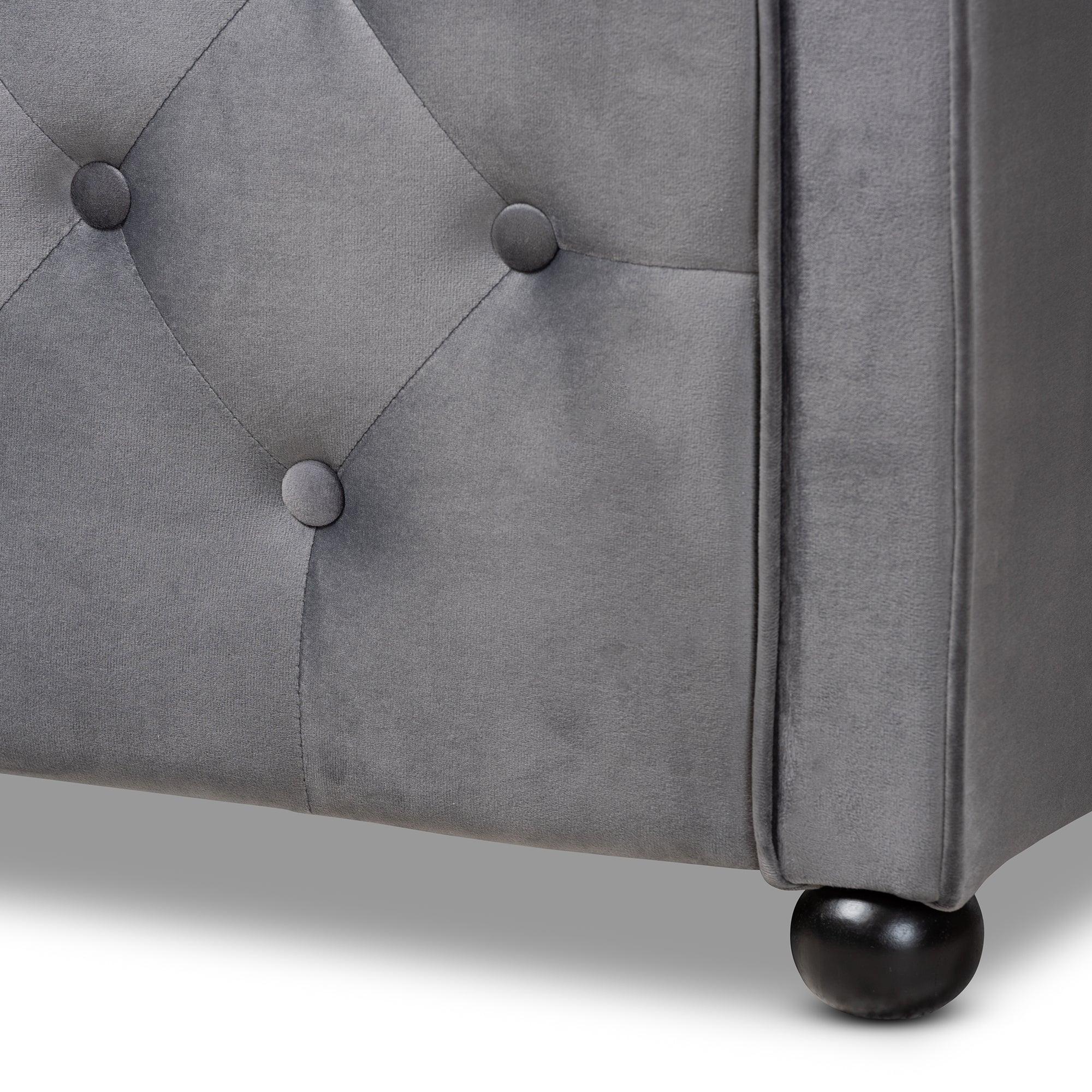 Freda Transitional and Contemporary Velvet Fabric Upholstered and Button Tufted Daybed