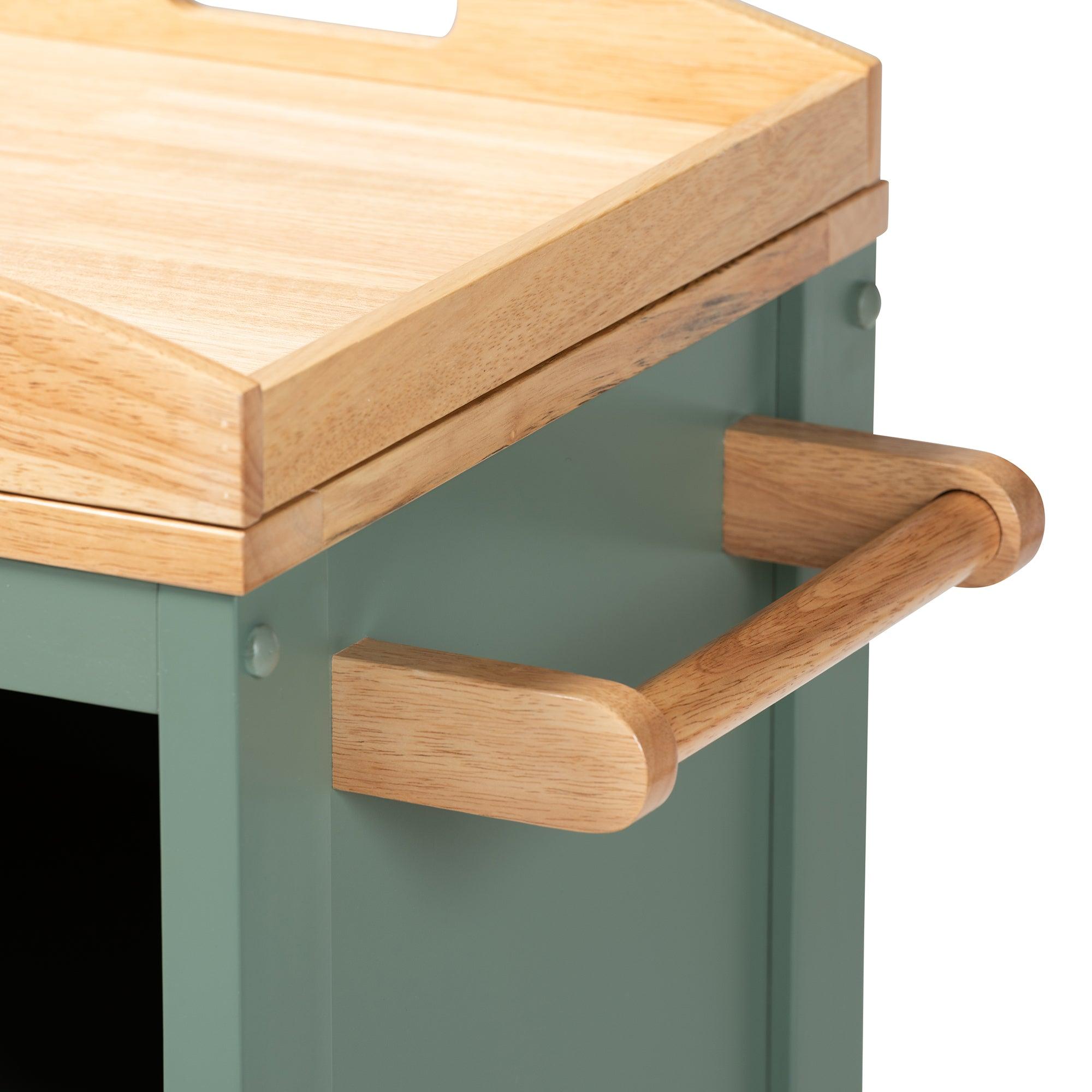 Dorthy Coastal and Farmhouse Two-tone Dark and Wood Kitchen Storage Cart