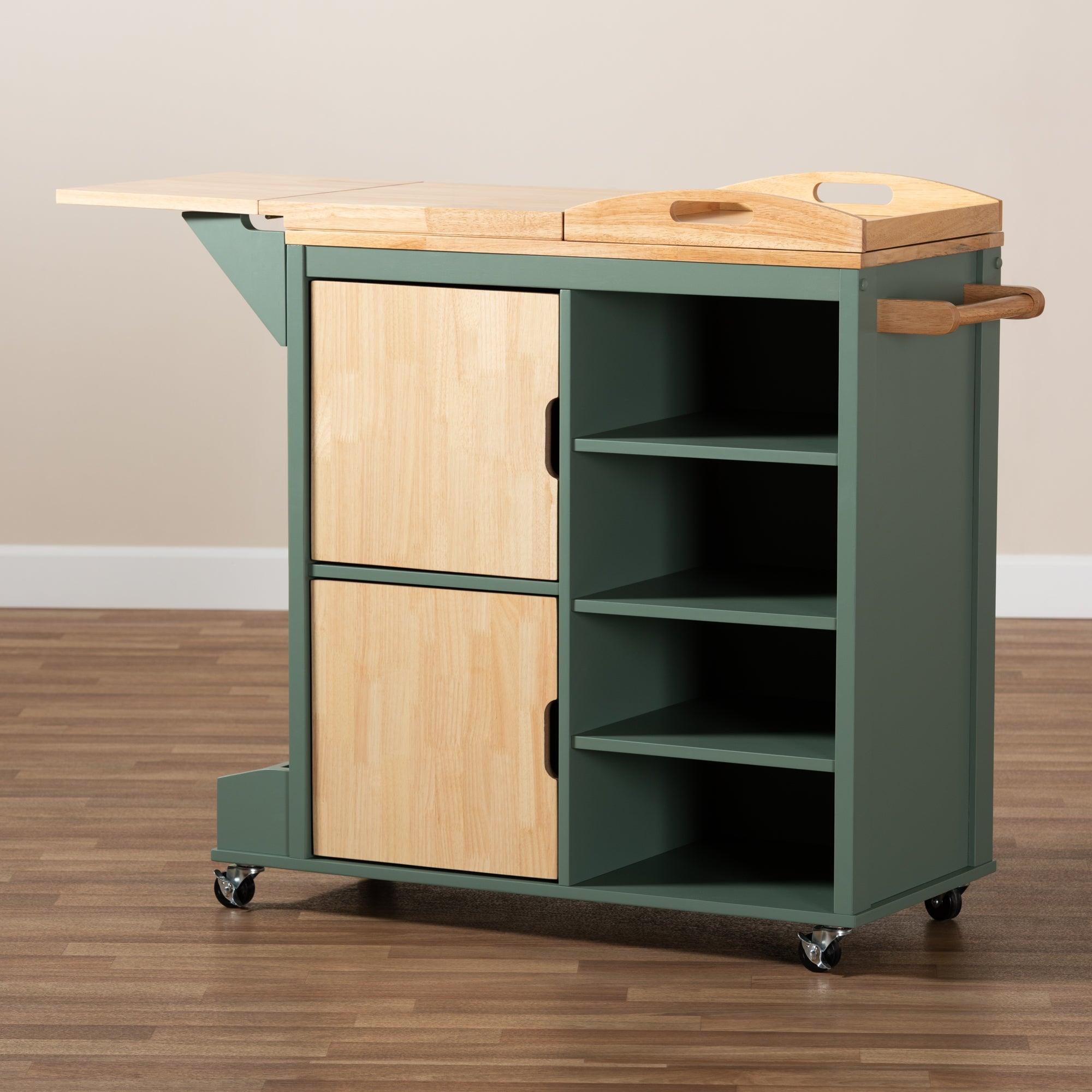 Dorthy Coastal and Farmhouse Two-tone Dark and Wood Kitchen Storage Cart