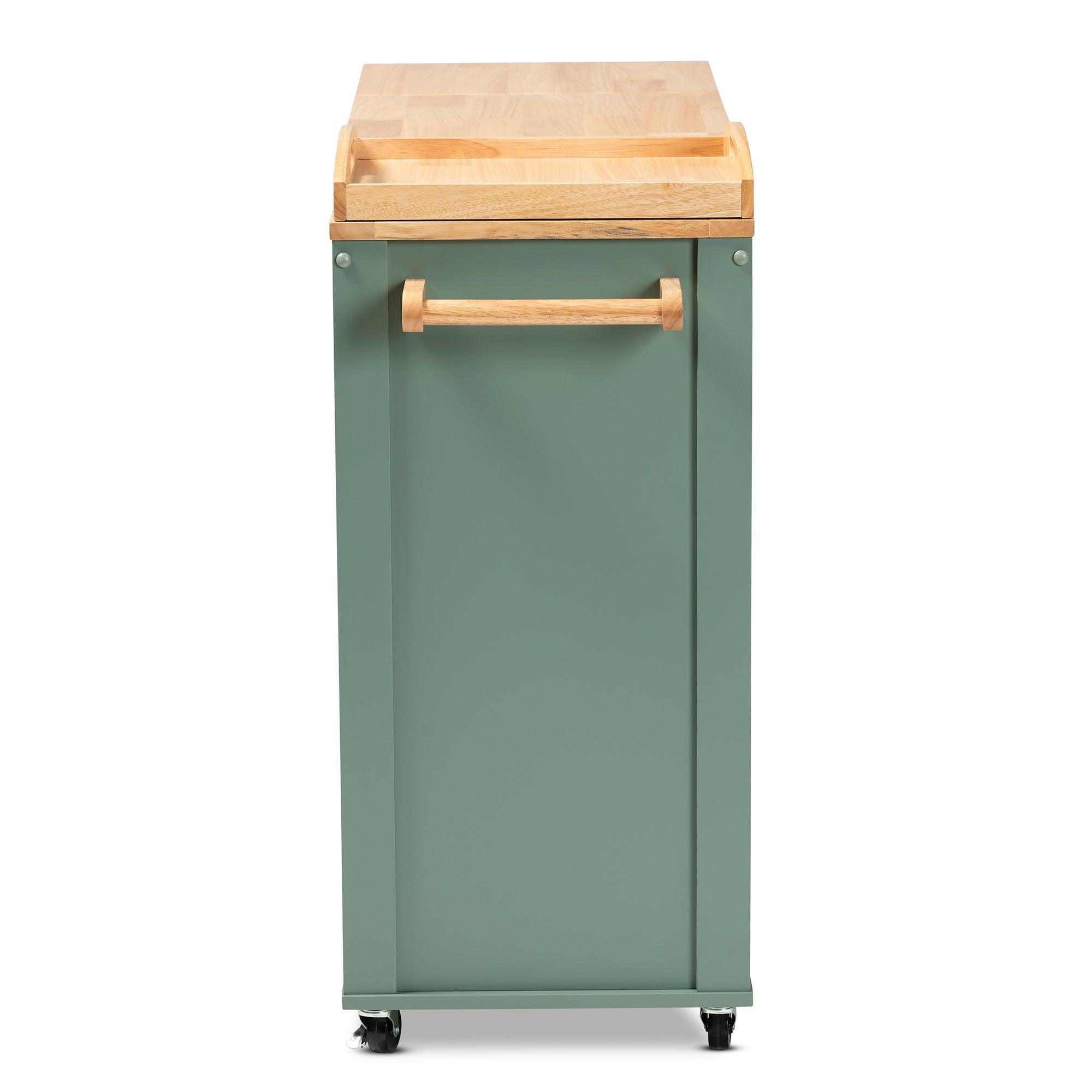 Dorthy Coastal and Farmhouse Two-tone Dark and Wood Kitchen Storage Cart