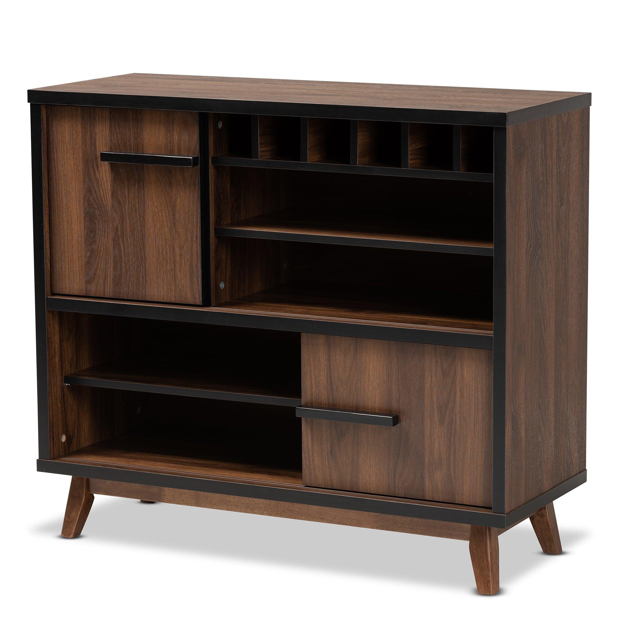 Margo Mid-Century Modern Two-Tone and Finished Wood Wine Storage Cabinet