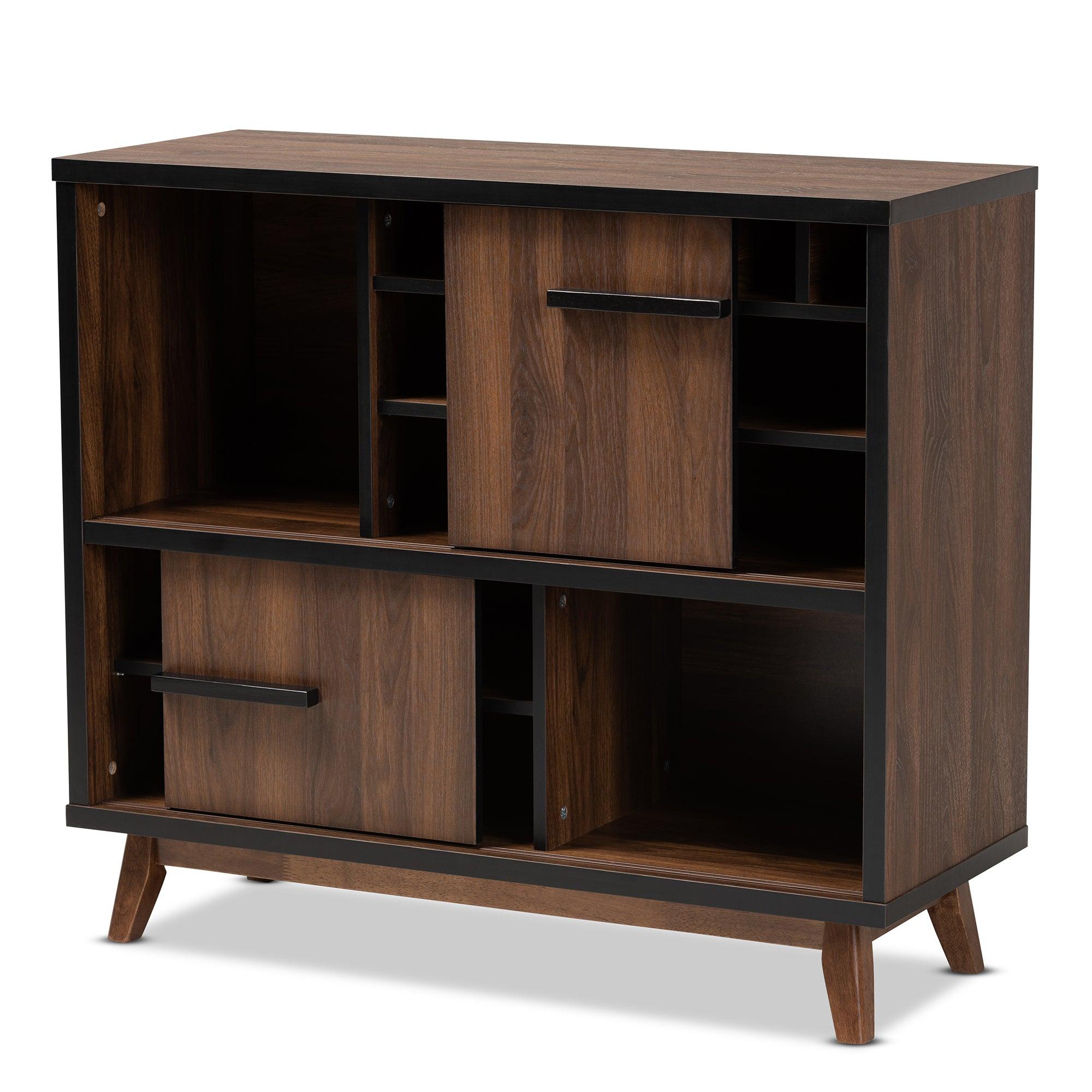 Margo Mid-Century Modern Two-Tone and Finished Wood Wine Storage Cabinet