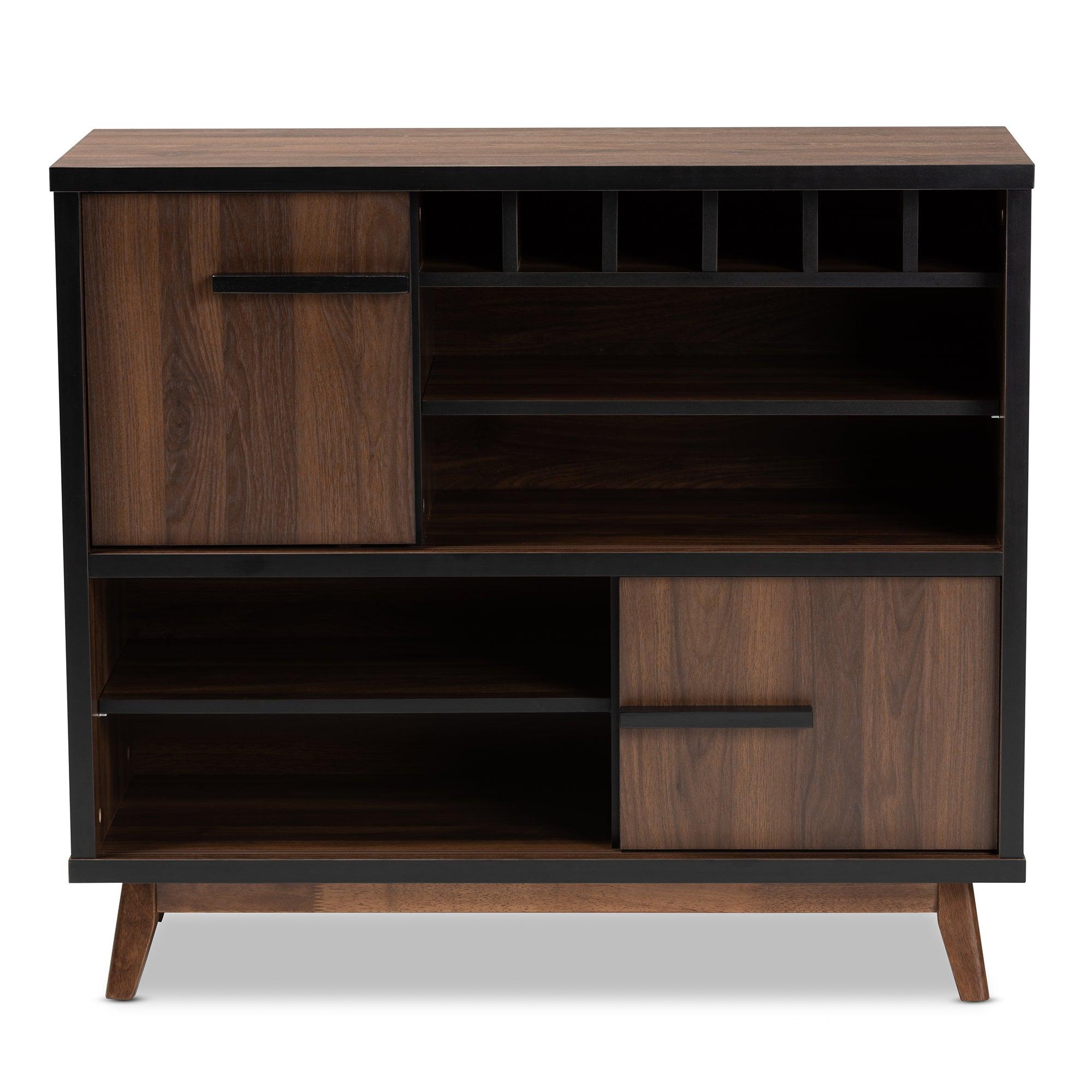 Margo Mid-Century Modern Two-Tone and Finished Wood Wine Storage Cabinet