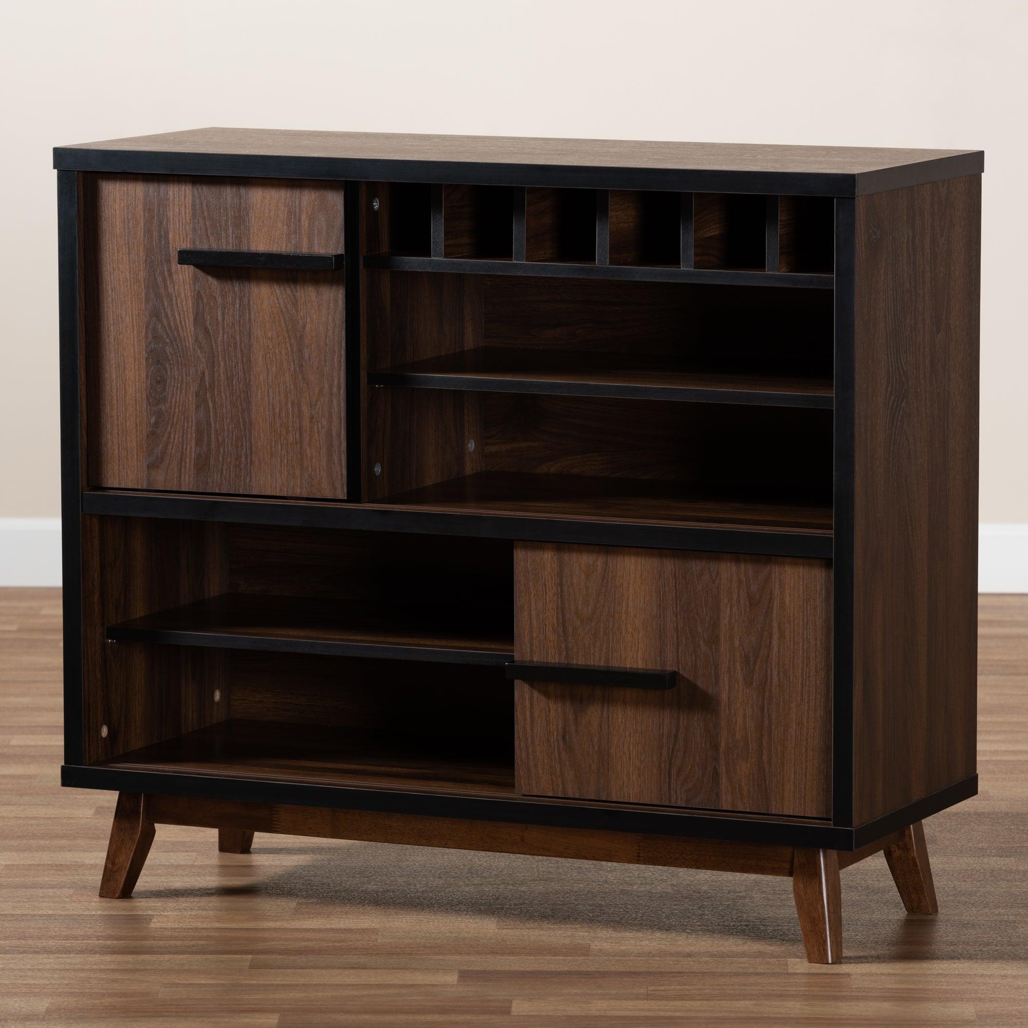 Margo Mid-Century Modern Two-Tone and Finished Wood Wine Storage Cabinet