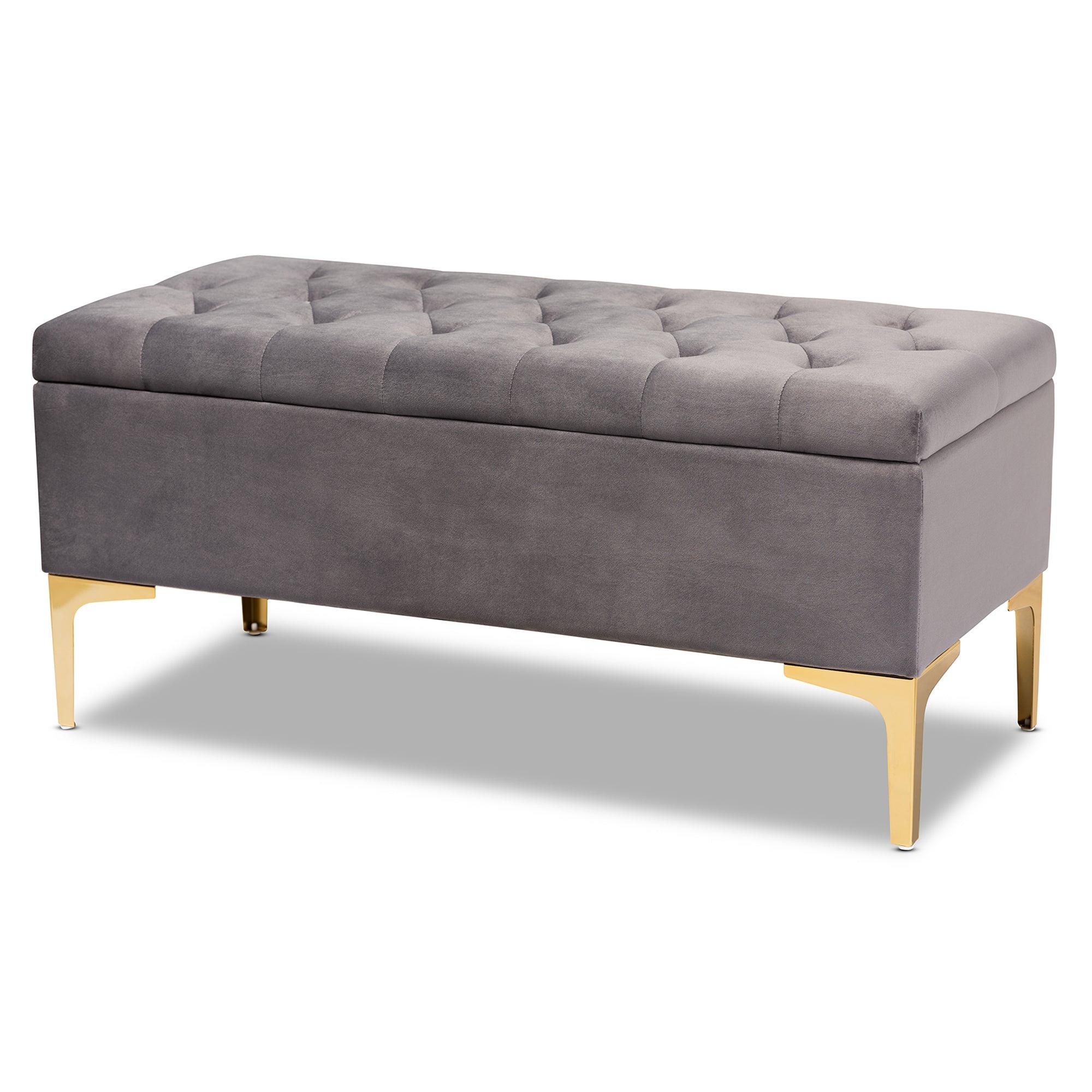 Valere Glam and Luxe Velvet Fabric Upholstered Finished Button Tufted Storage Ottoman