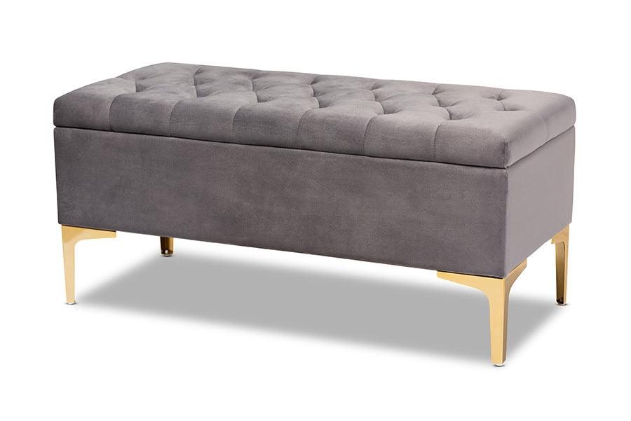 Valere Glam and Luxe Velvet Fabric Upholstered Finished Button Tufted Storage Ottoman