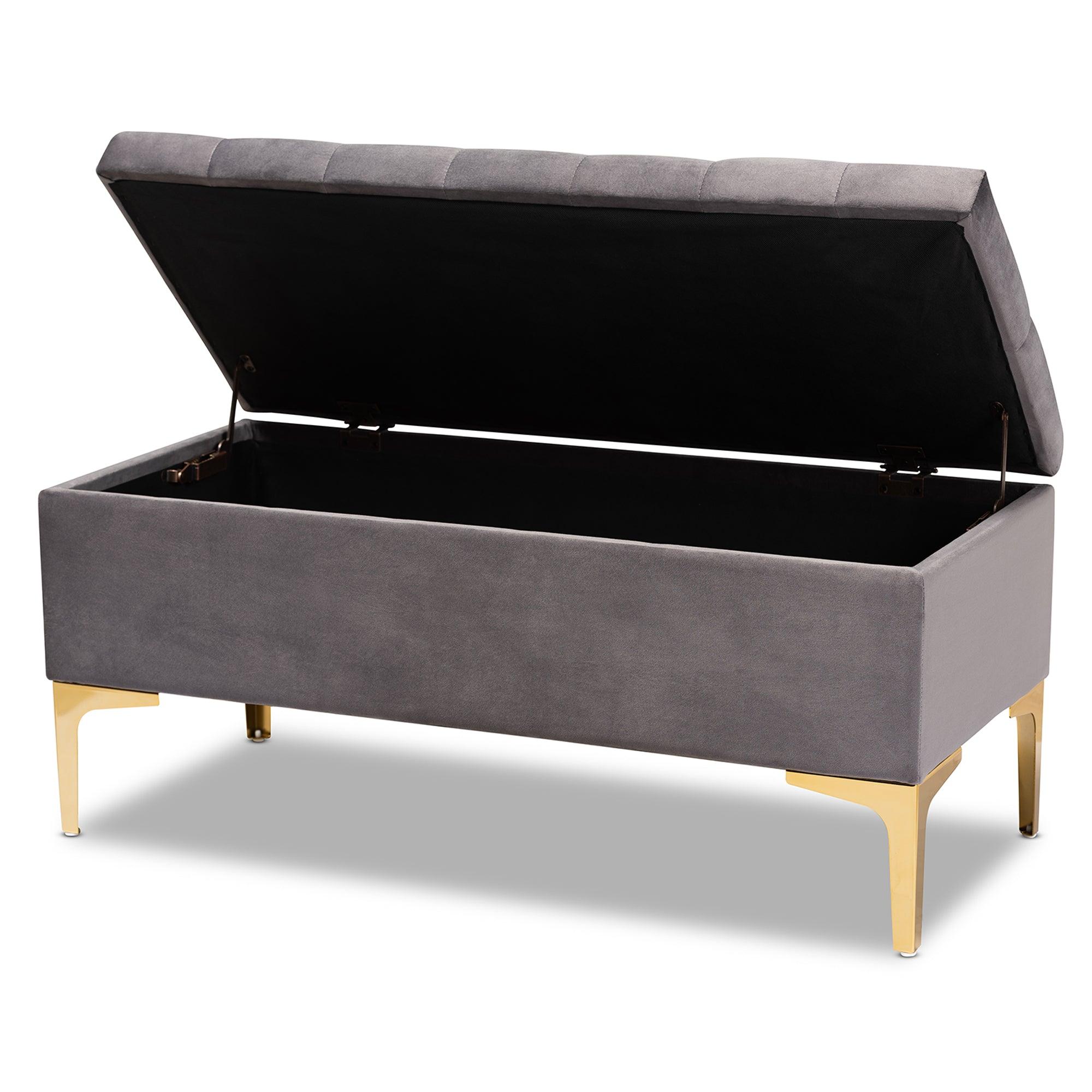 Valere Glam and Luxe Velvet Fabric Upholstered Finished Button Tufted Storage Ottoman