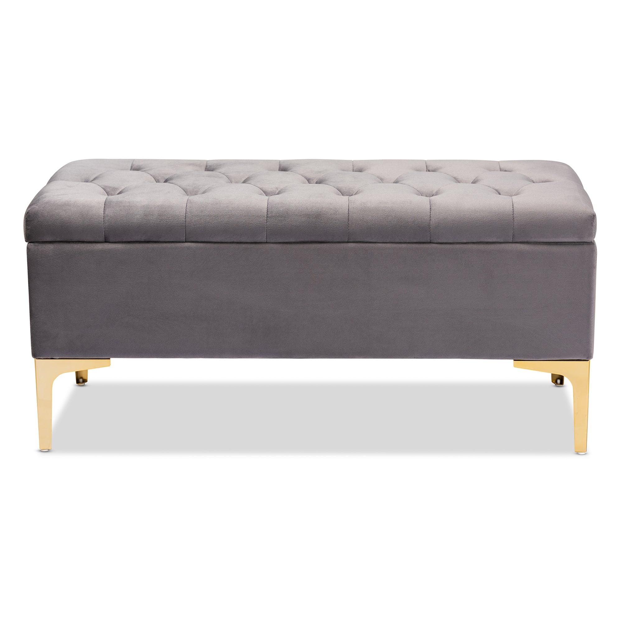 Valere Glam and Luxe Velvet Fabric Upholstered Finished Button Tufted Storage Ottoman