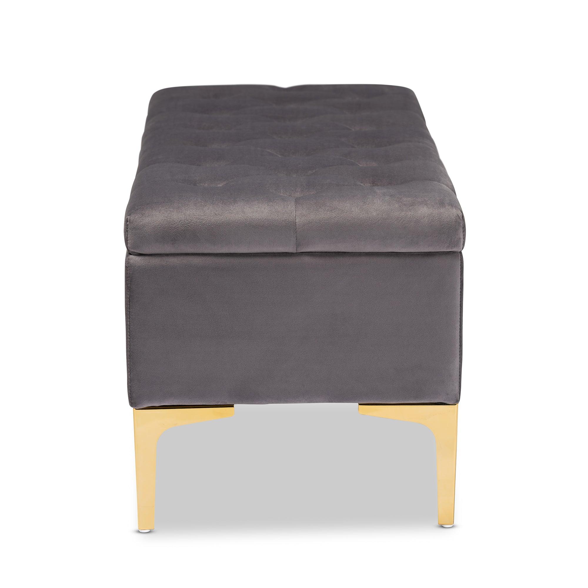 Valere Glam and Luxe Velvet Fabric Upholstered Finished Button Tufted Storage Ottoman