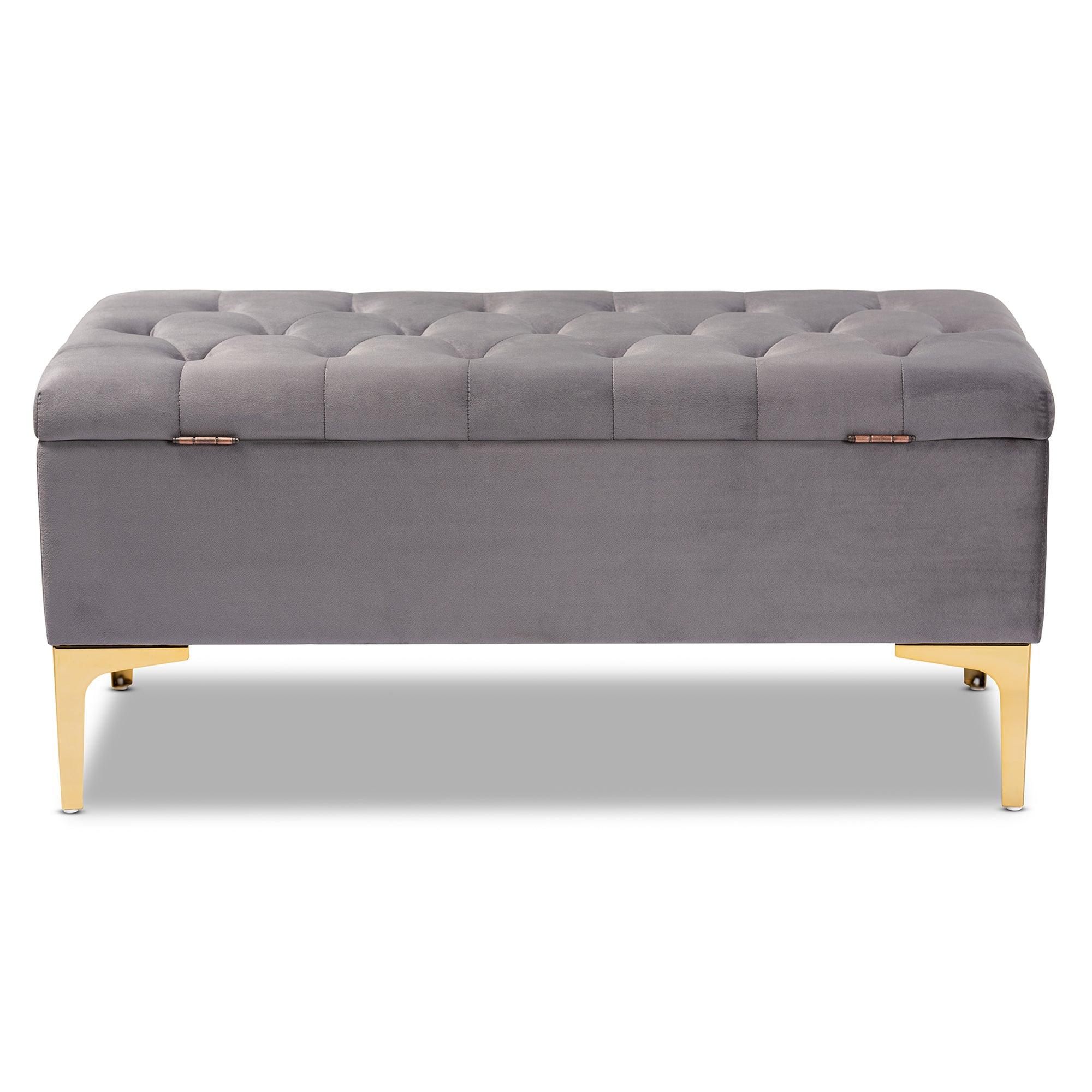 Valere Glam and Luxe Velvet Fabric Upholstered Finished Button Tufted Storage Ottoman