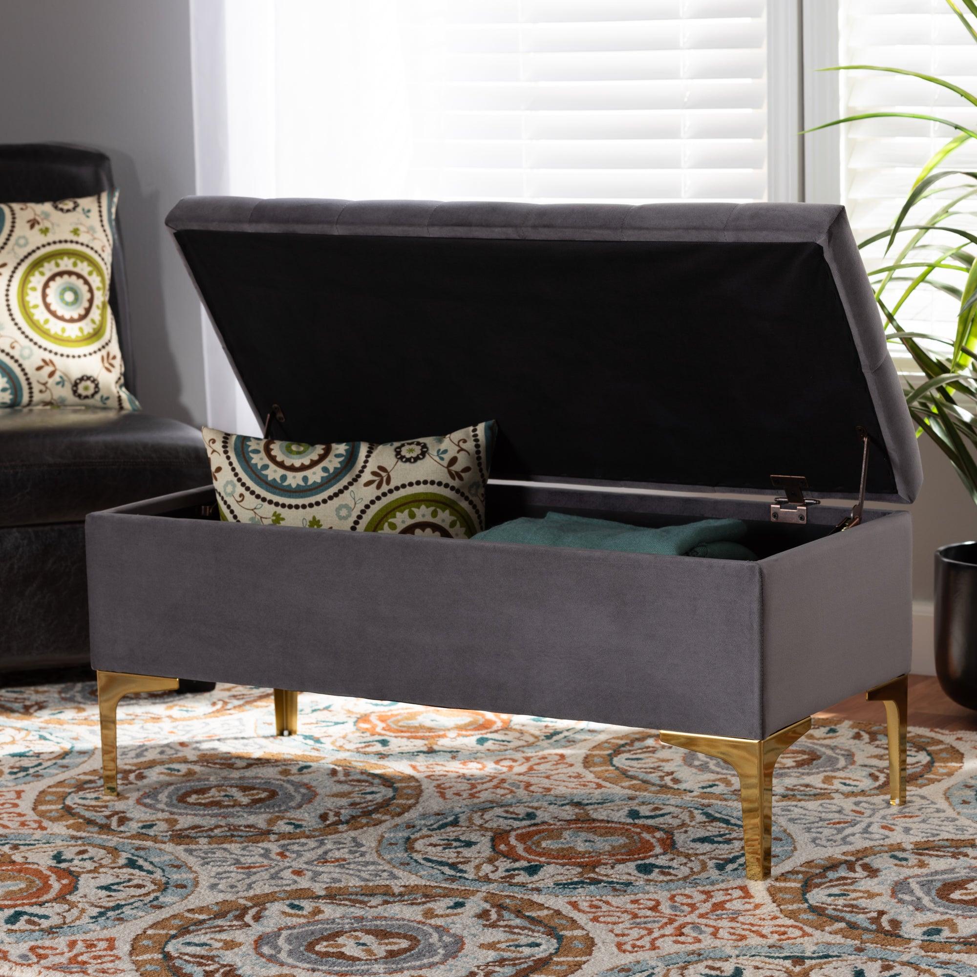 Valere Glam and Luxe Velvet Fabric Upholstered Finished Button Tufted Storage Ottoman