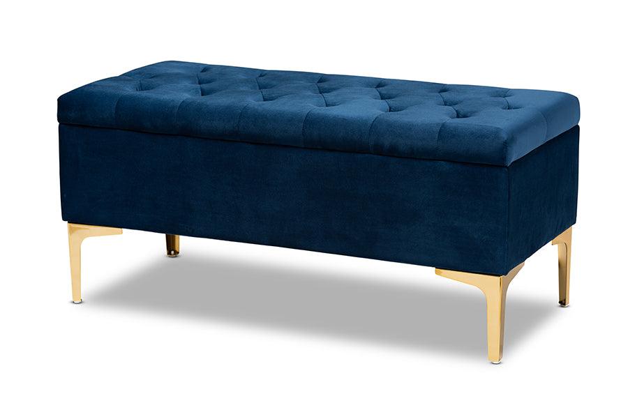 Valere Glam and Luxe Velvet Fabric Upholstered Finished Button Tufted Storage Ottoman