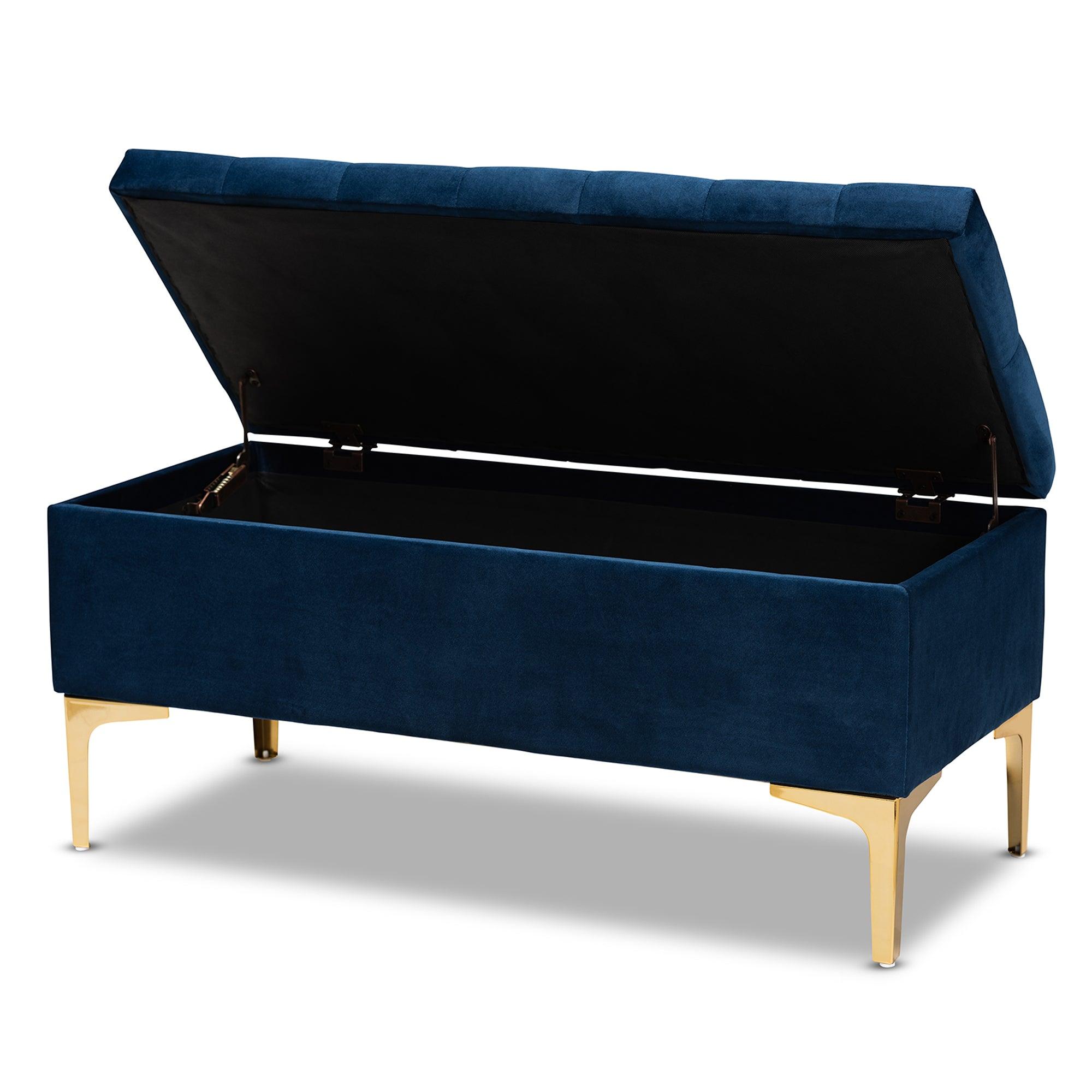 Valere Glam and Luxe Velvet Fabric Upholstered Finished Button Tufted Storage Ottoman