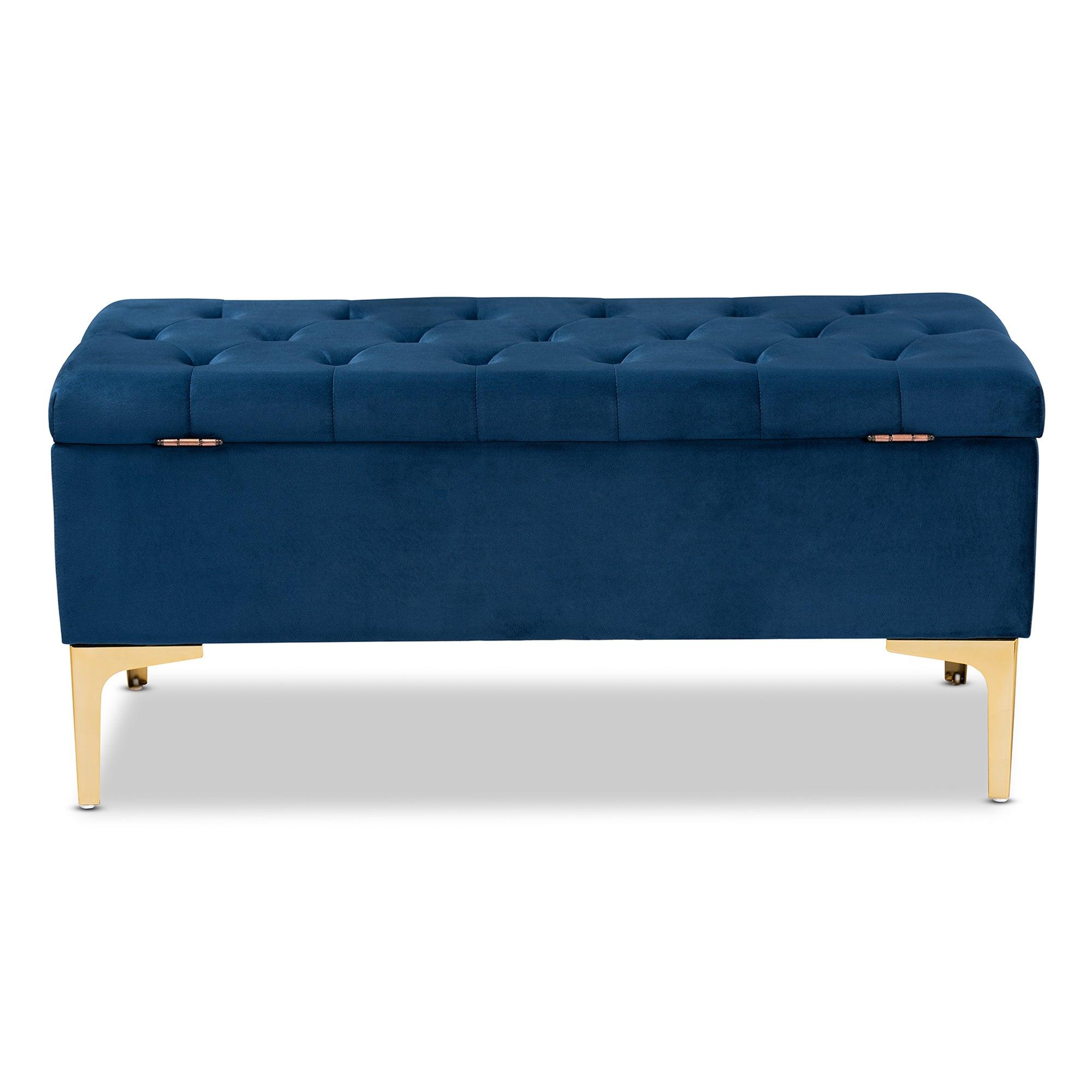 Valere Glam and Luxe Velvet Fabric Upholstered Finished Button Tufted Storage Ottoman